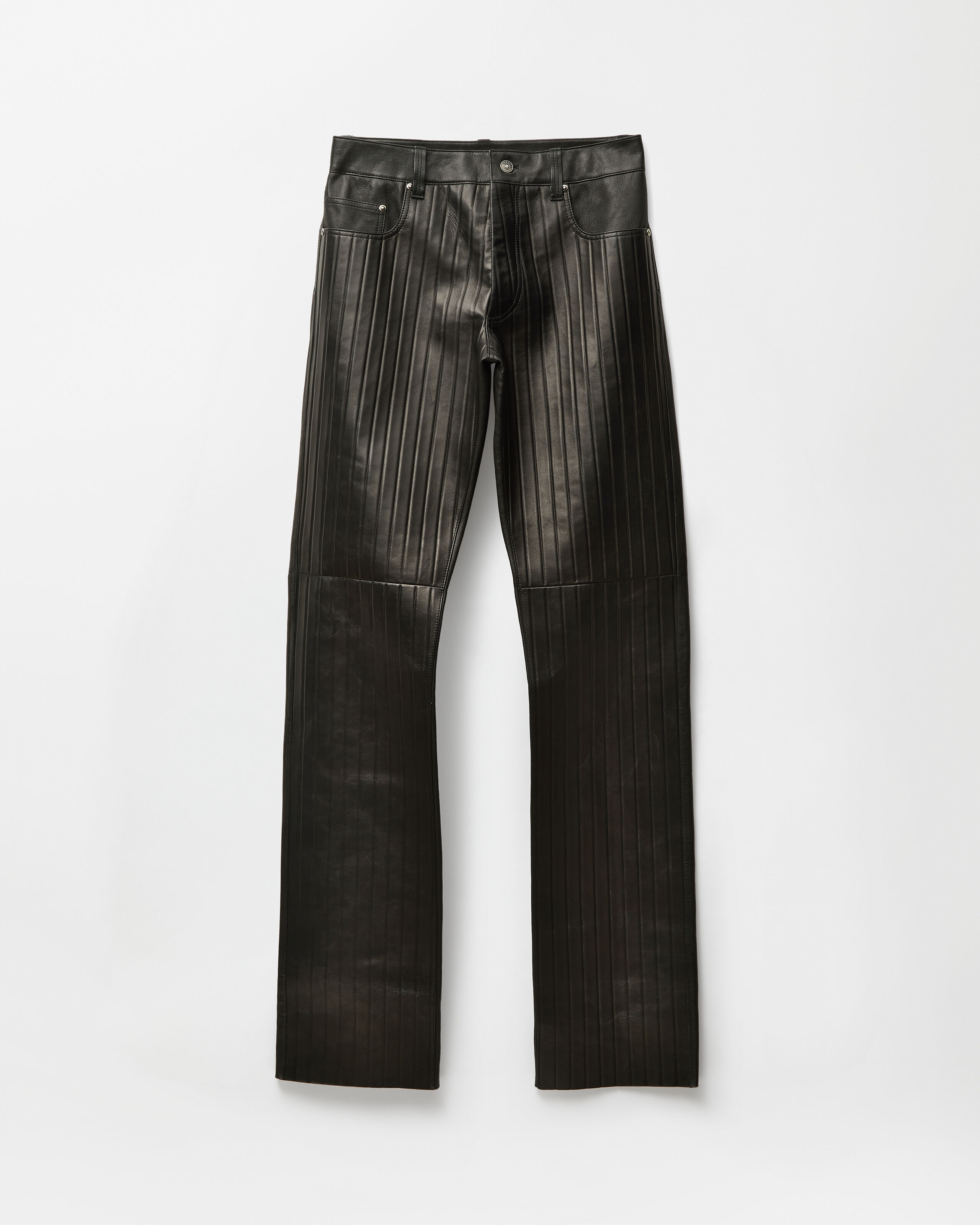 Embossed Leather Pants Black | VERSACE US