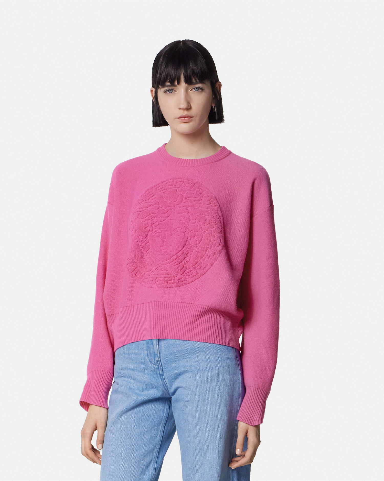 Cashmere-Blend Medusa Knit Sweater Pink | VERSACE