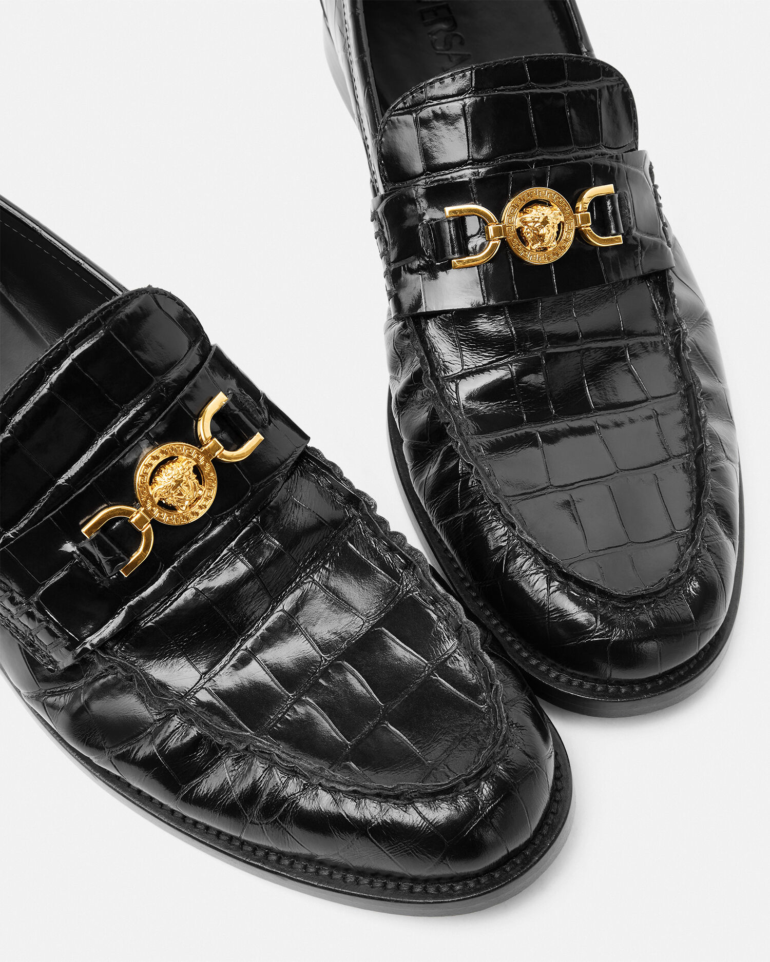 Medusa '95 Croc-Effect Loafers Black,Gold | VERSACE US