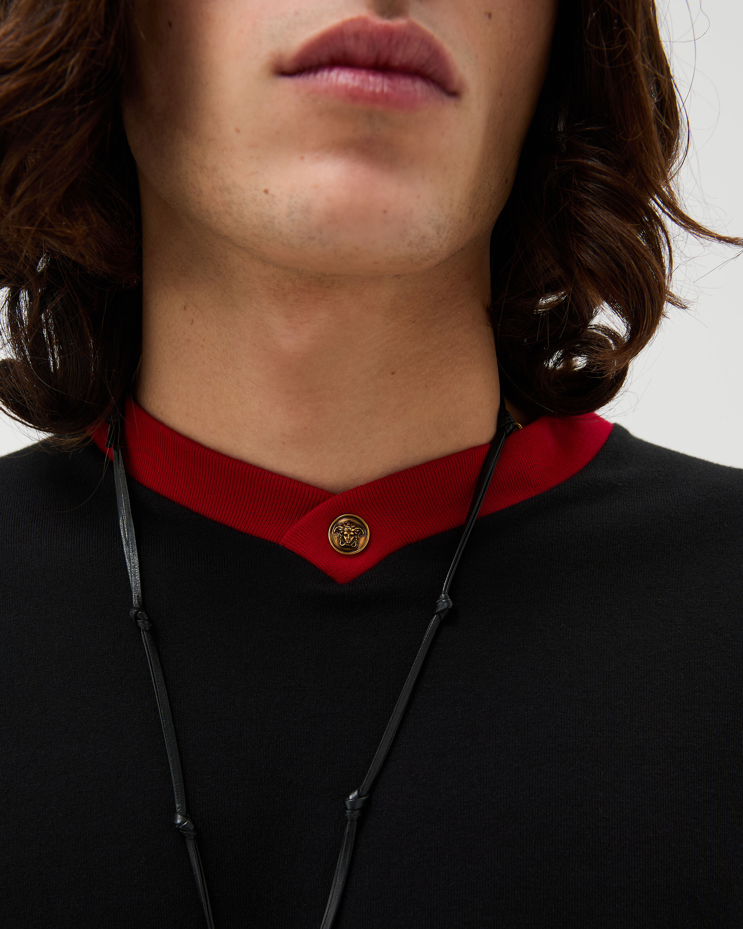 Stretch Cotton-Jersey Long-Sleeved T-Shirt Black,Red | VERSACE