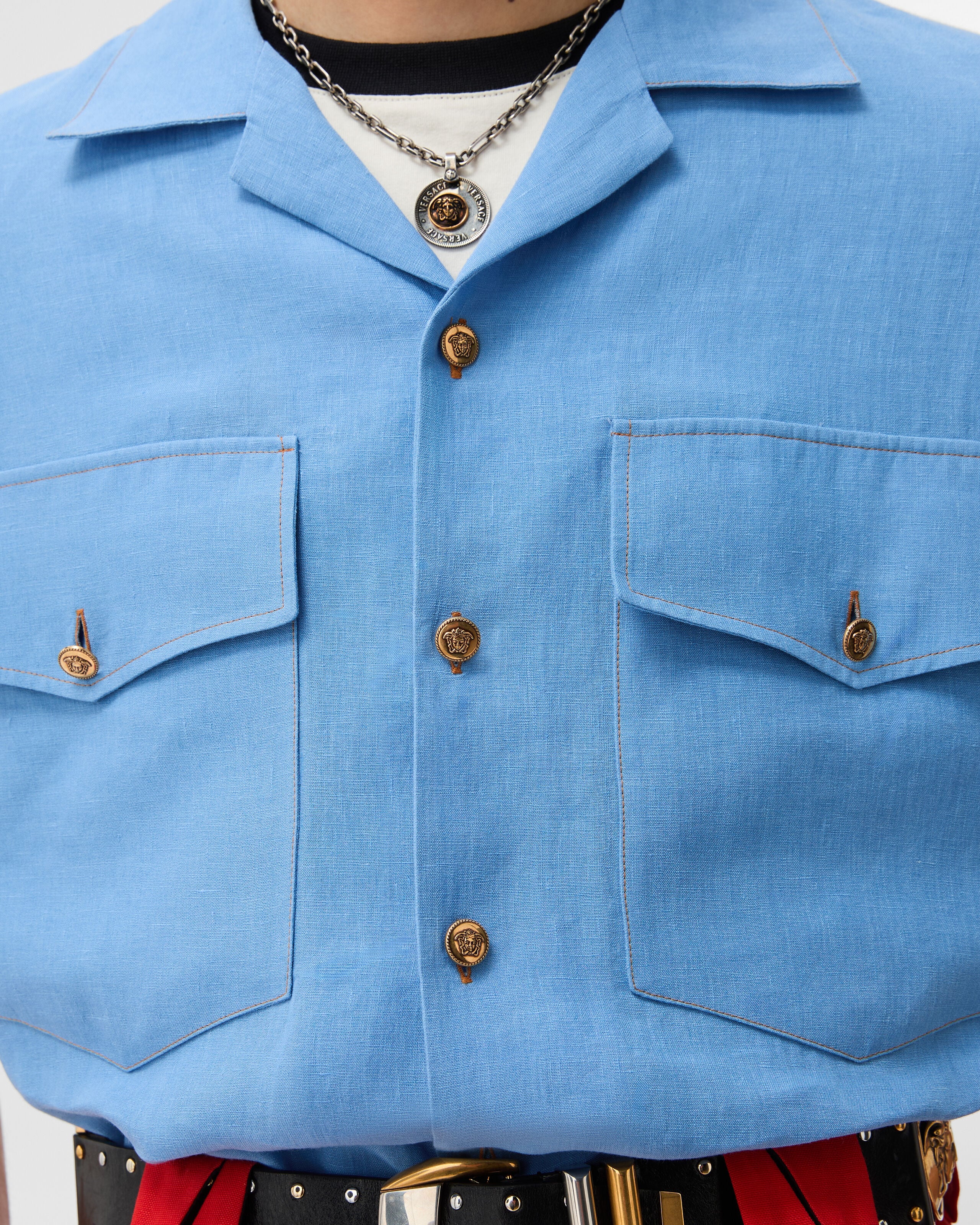 Linen Shirt Blue | VERSACE US