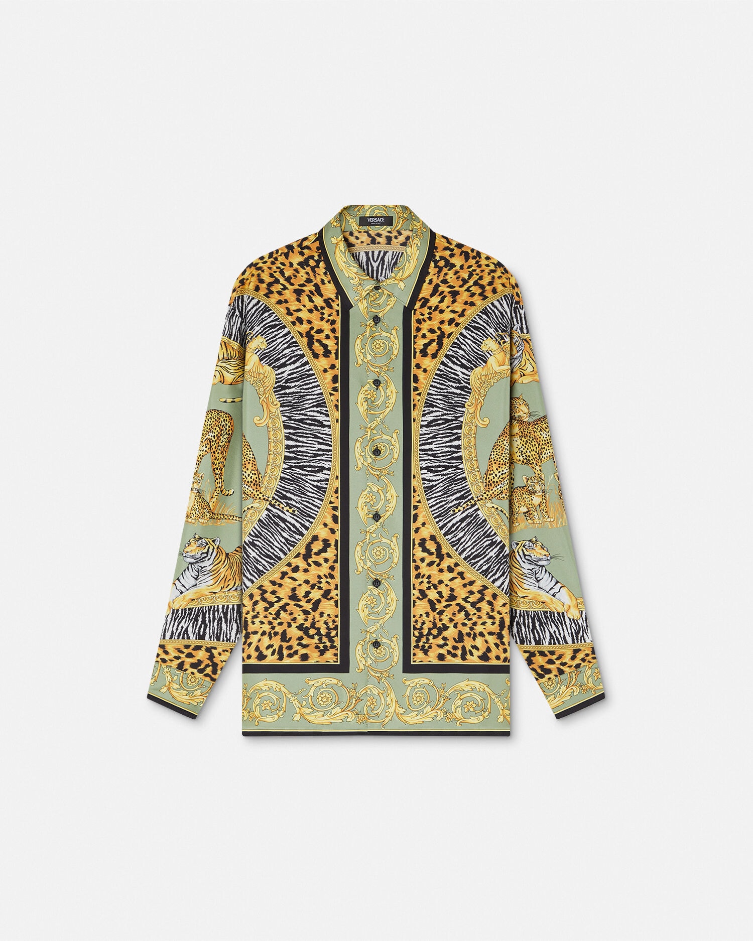 Wild Cats Silk Shirt Green,Black | VERSACE US