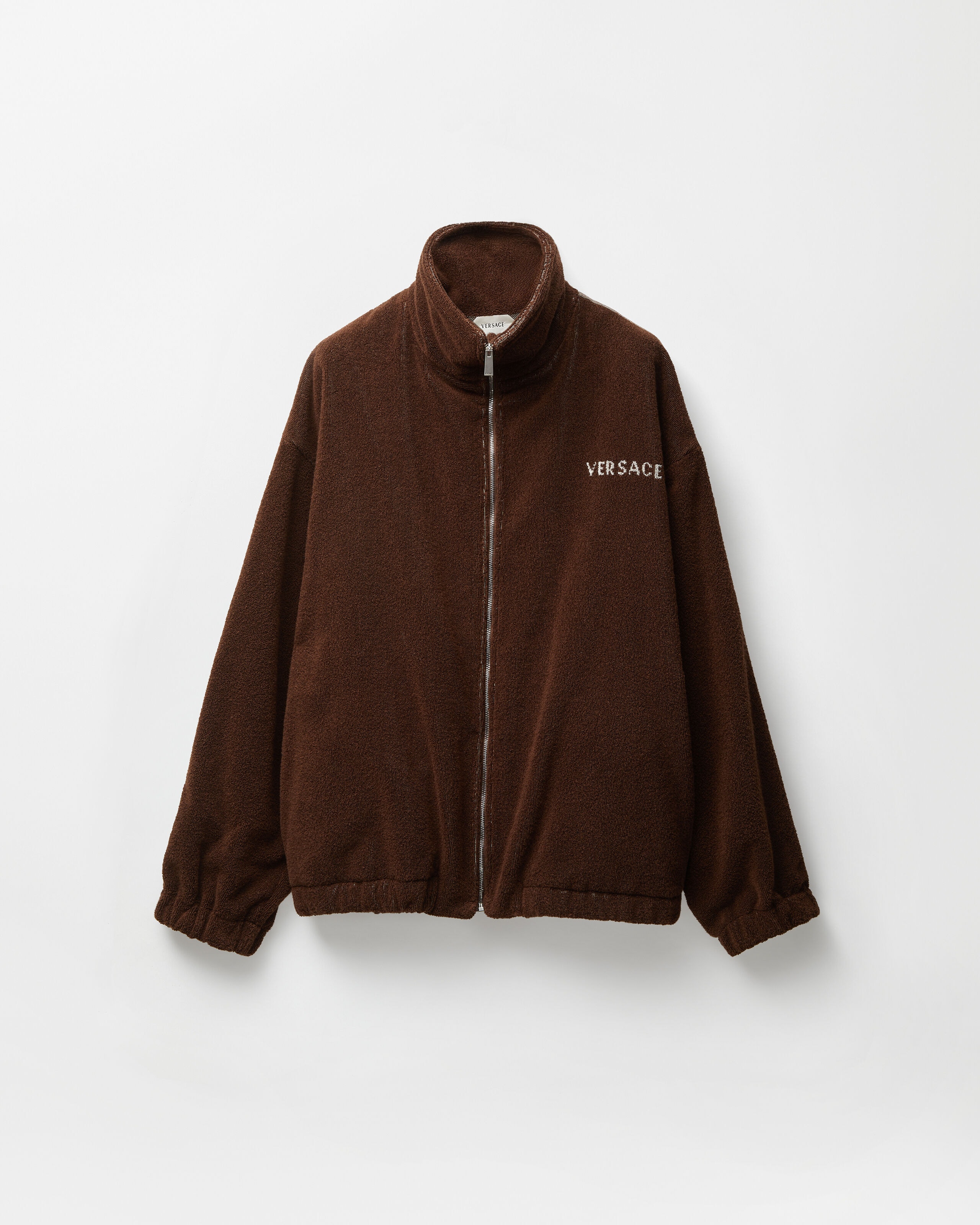 Cotton-Terry Jacquard Zip Sweatshirt Brown | VERSACE