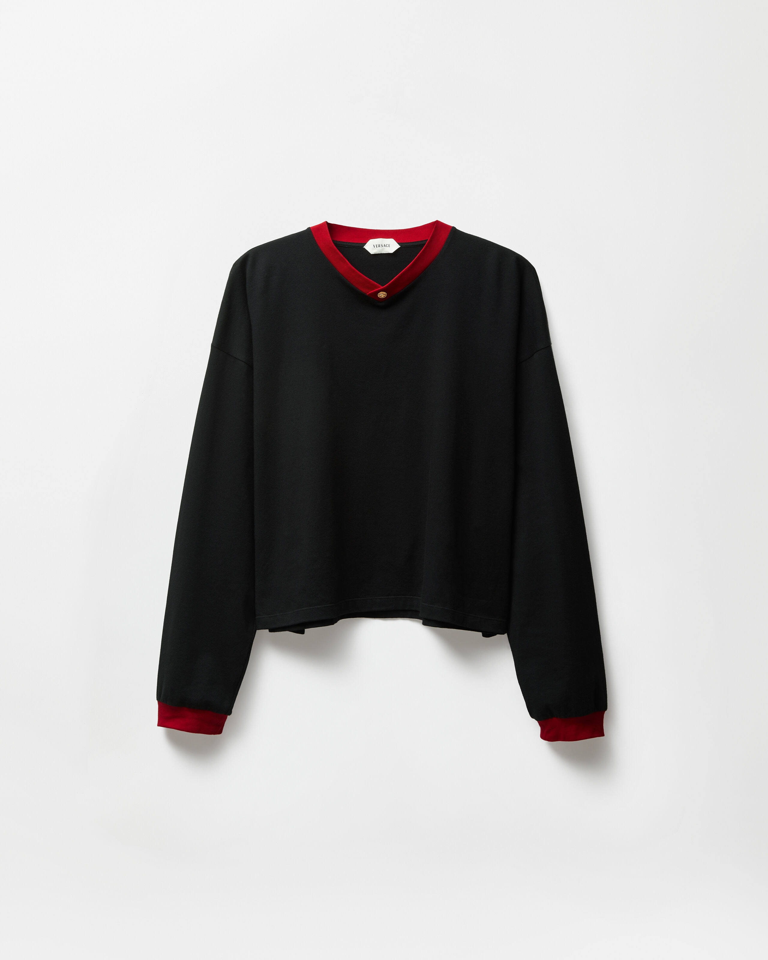 Stretch Cotton-Jersey Long-Sleeved T-Shirt Black,Red | VERSACE