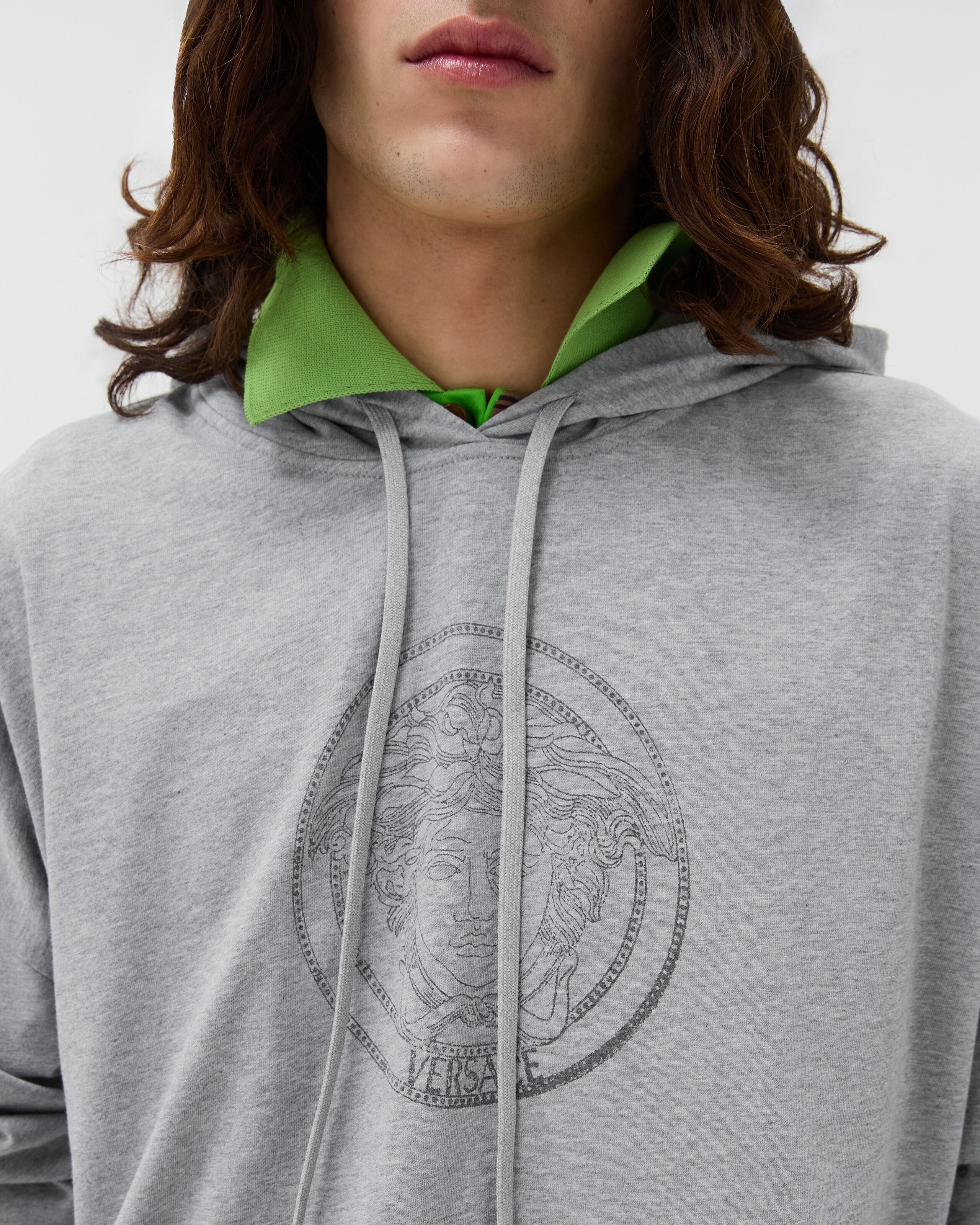 Printed Cotton-Jersey Hoodie Gray | VERSACE
