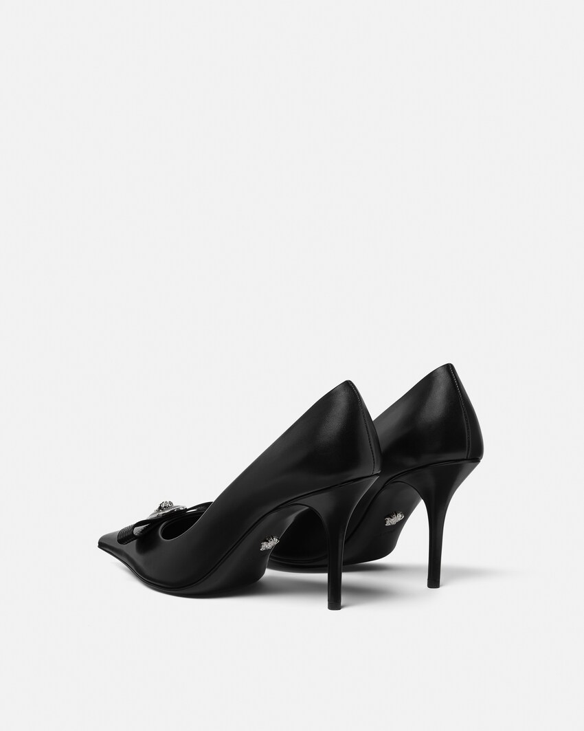 ‏‫أحذية بكعب عالٍ‬ جلدية Gianni Ribbon‏ 85 مم أسود+فضي 3