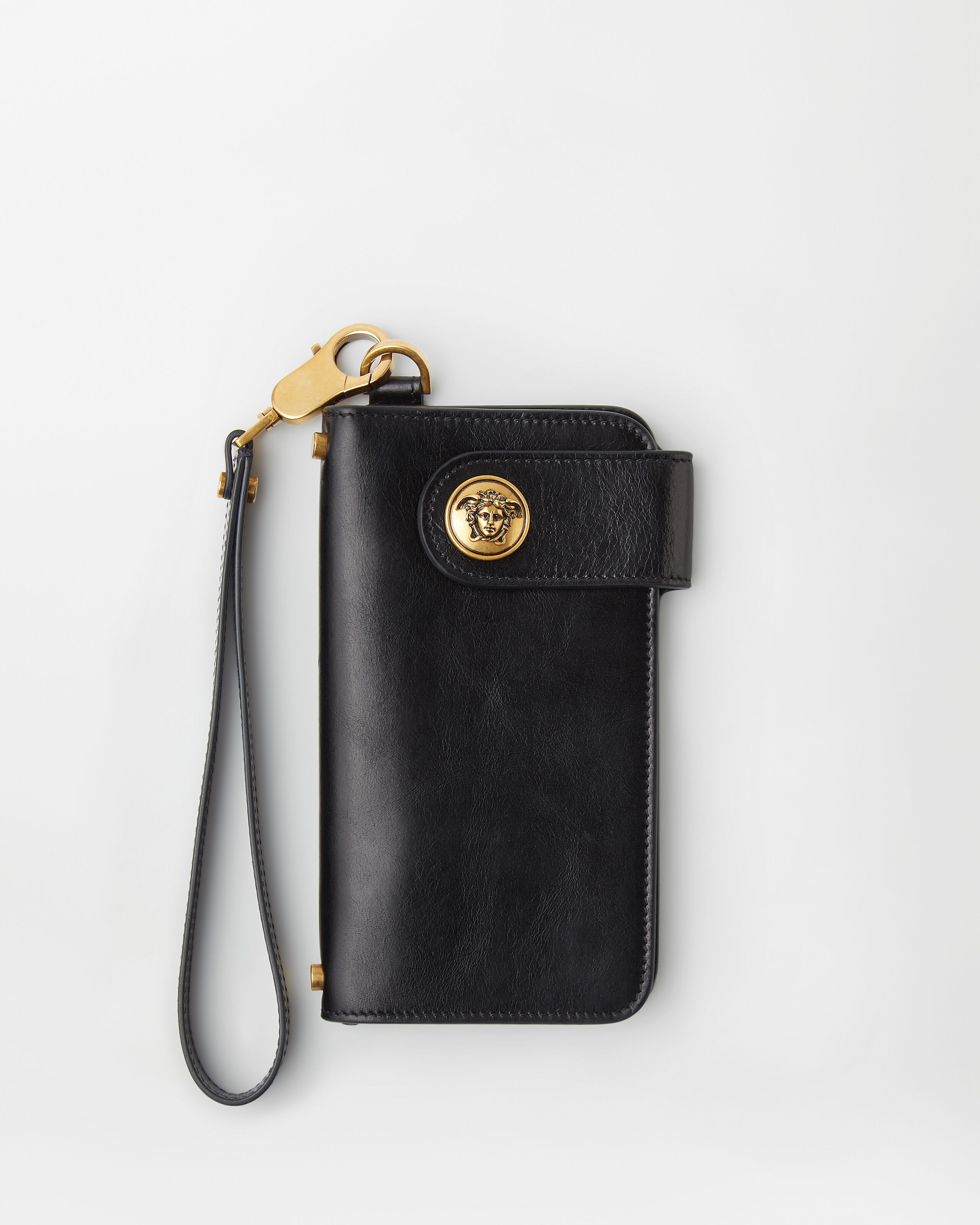 Emblème Long Leather Wallet Black | VERSACE US