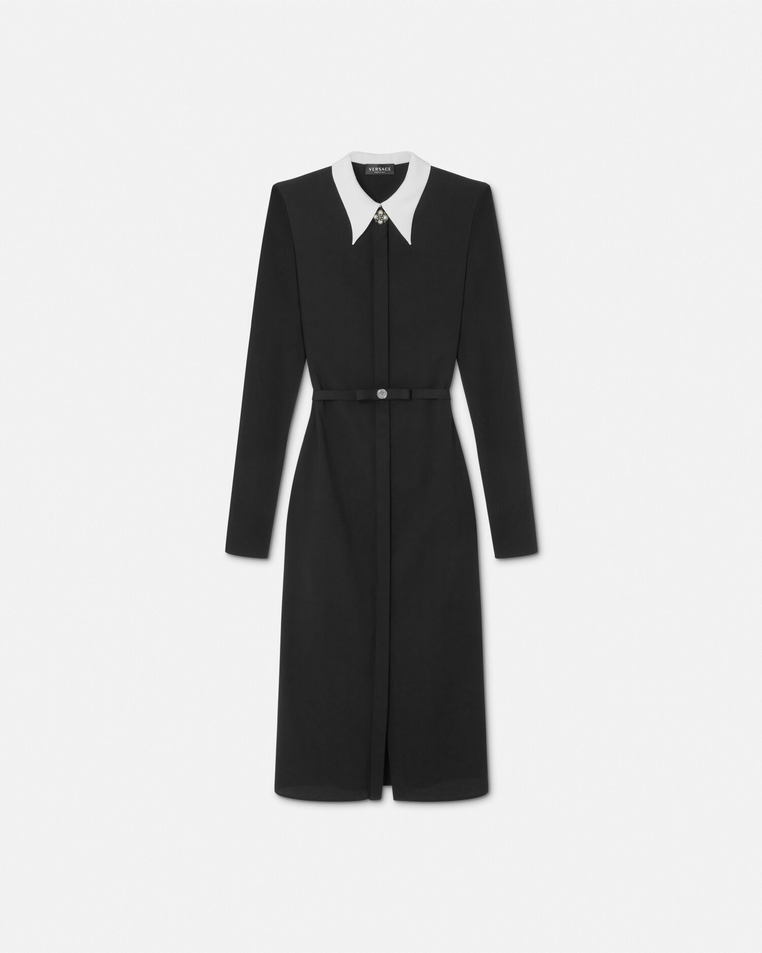 Contrast Collar Sable Midi Shirt Dress VERSACE UK