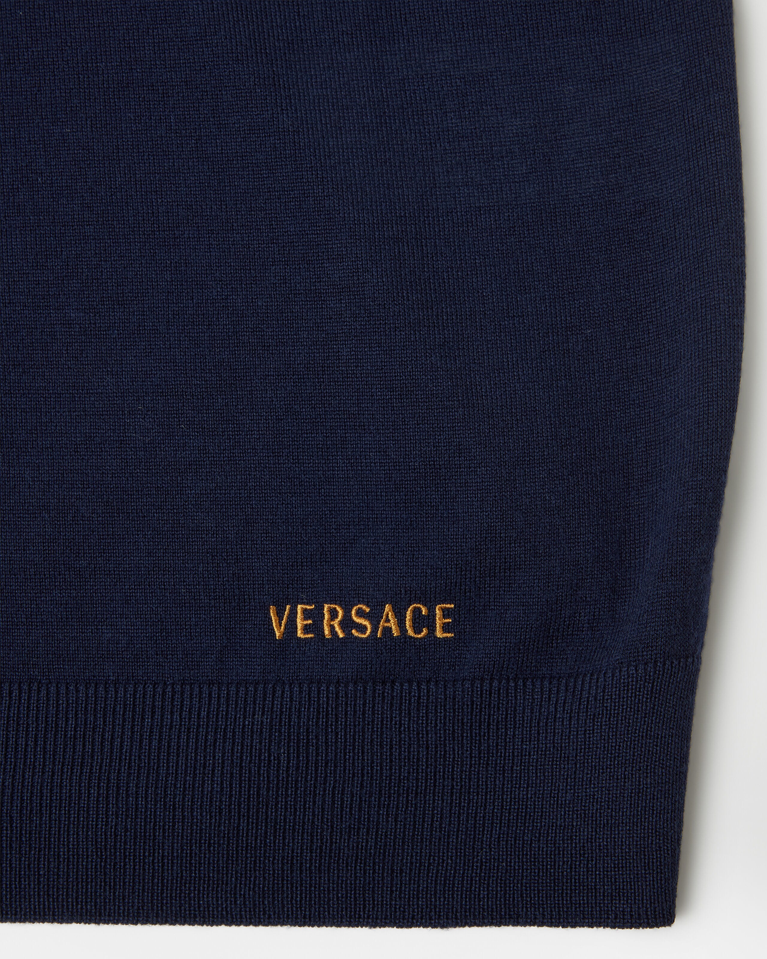 Embroidered Wool Knit Shirt Blue | VERSACE
