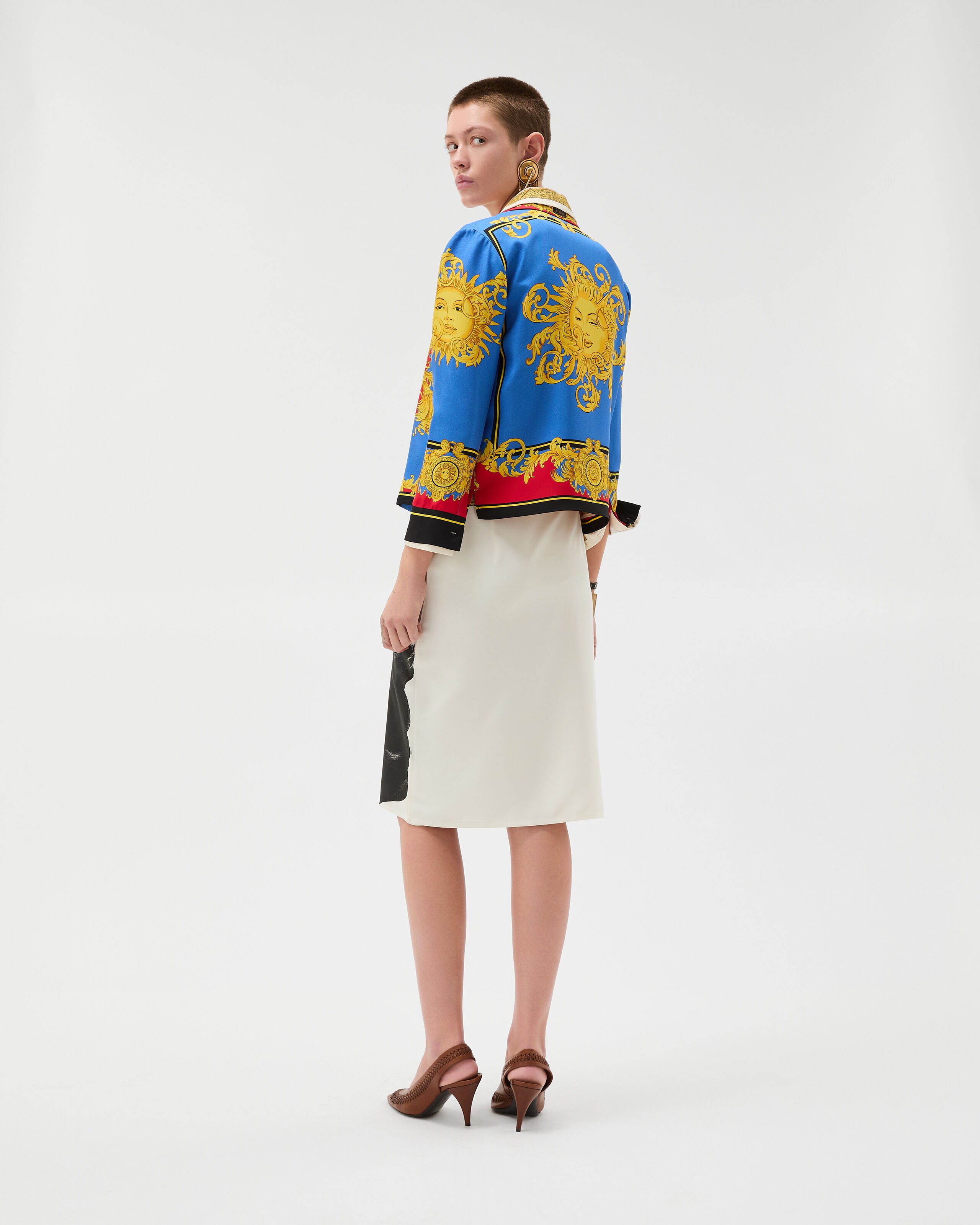 Printed Silk-Poplin Pencil Skirt White | VERSACE US