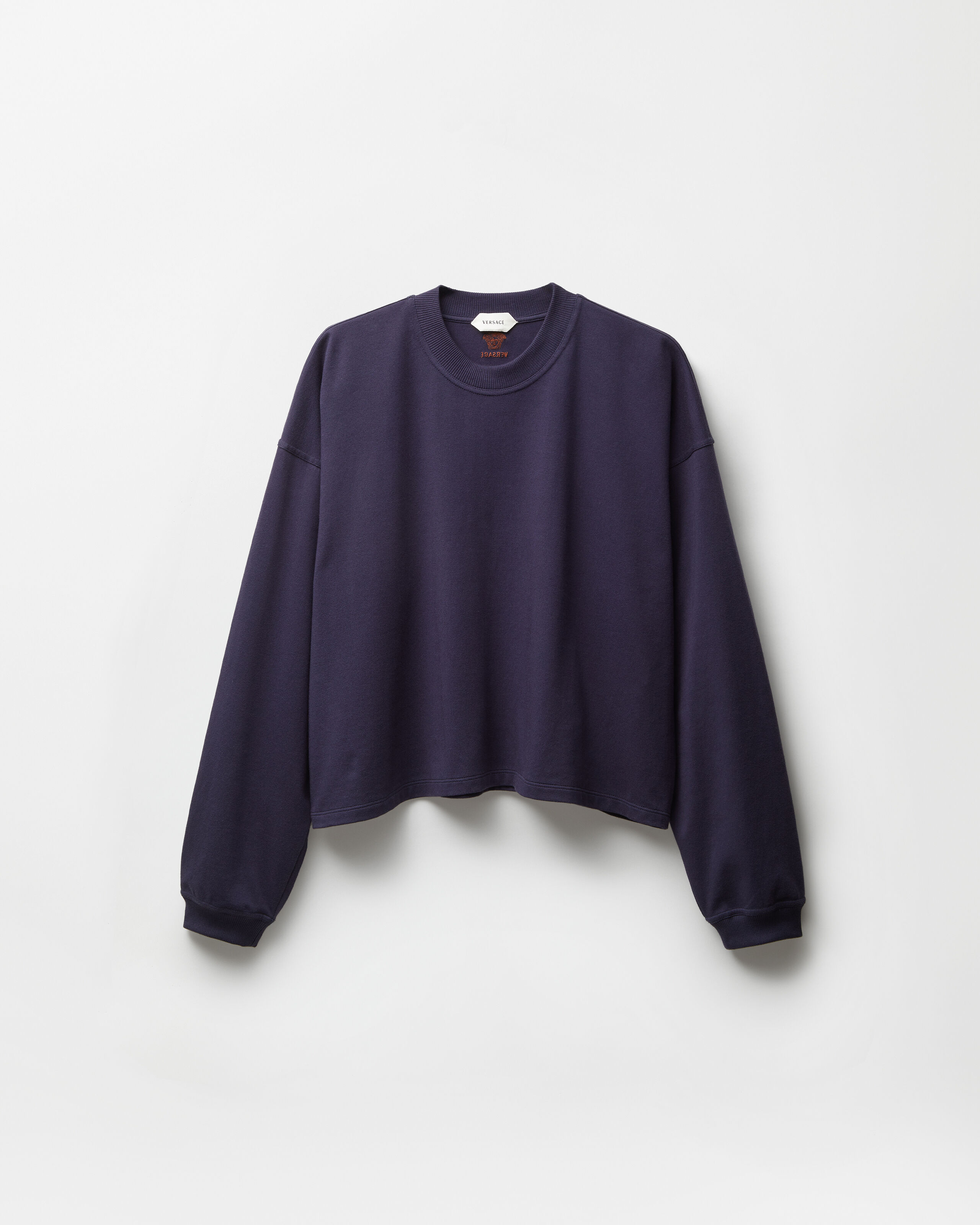 Embroidered Cotton-Jersey Long-Sleeved T-Shirt Blue | VERSACE