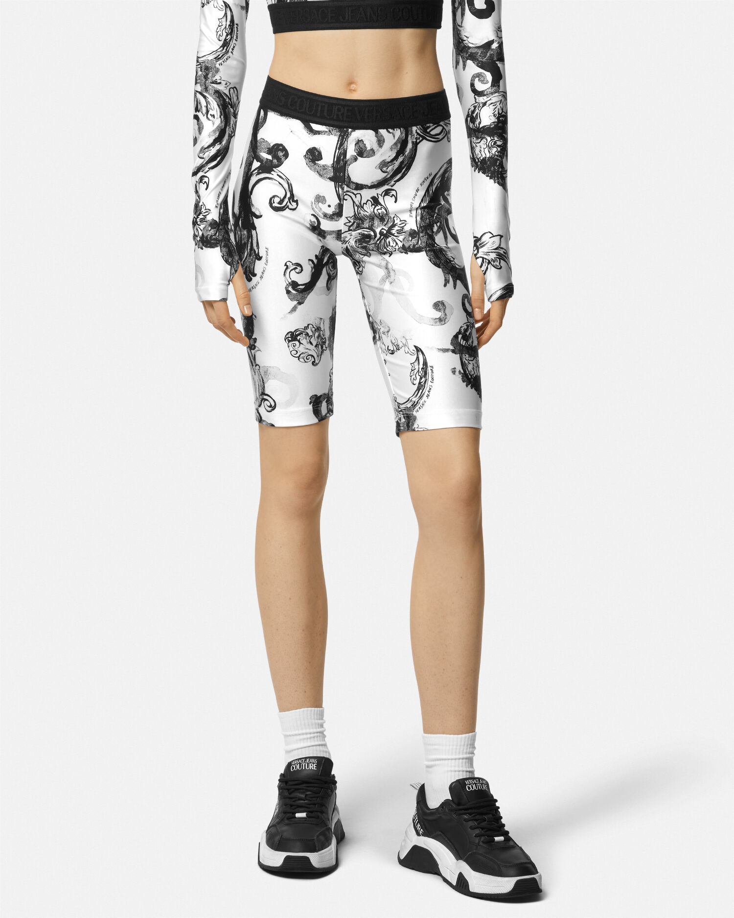 White biker shorts in store on sale