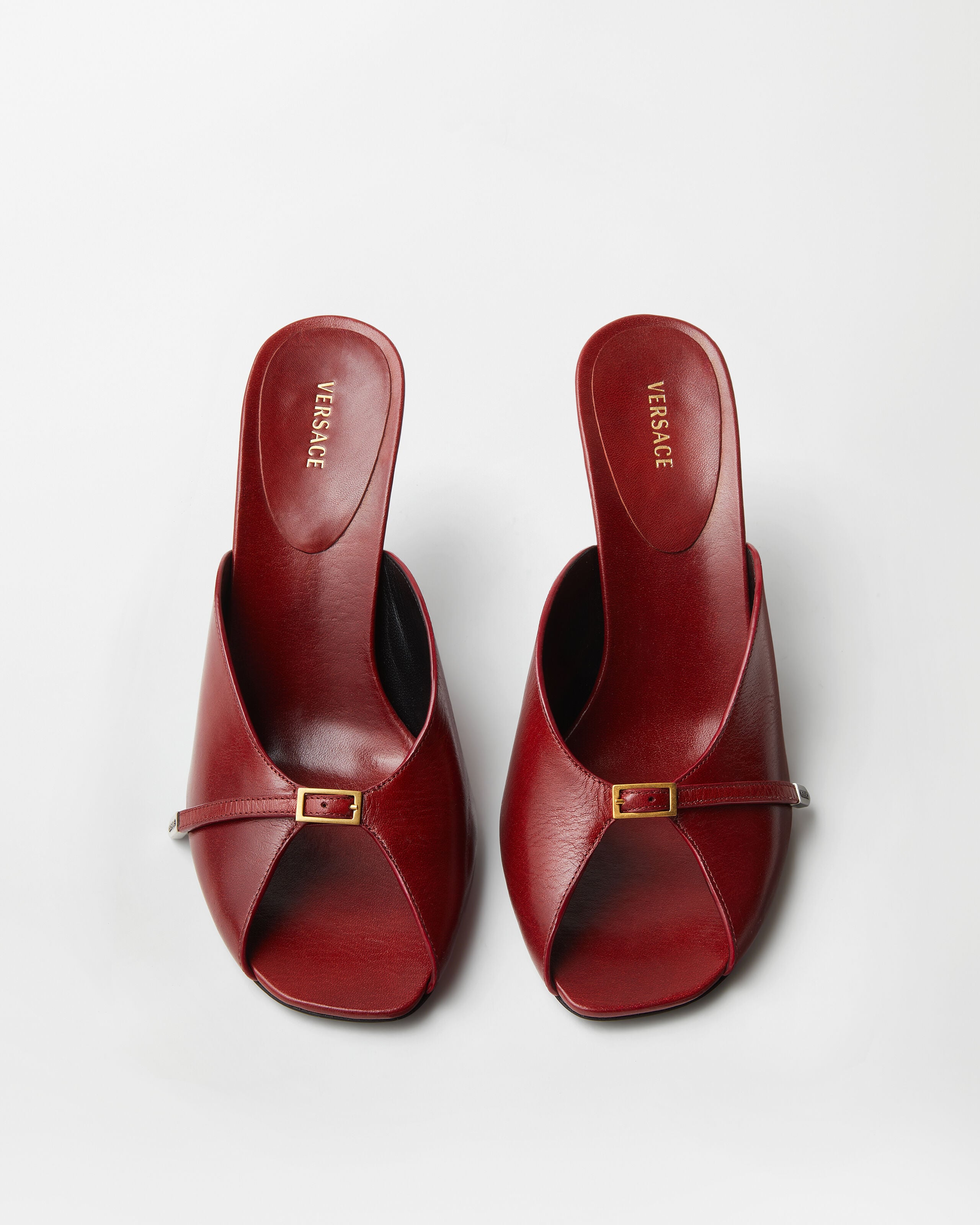 Nyx Leather Mules 80 mm Burgundy | VERSACE US