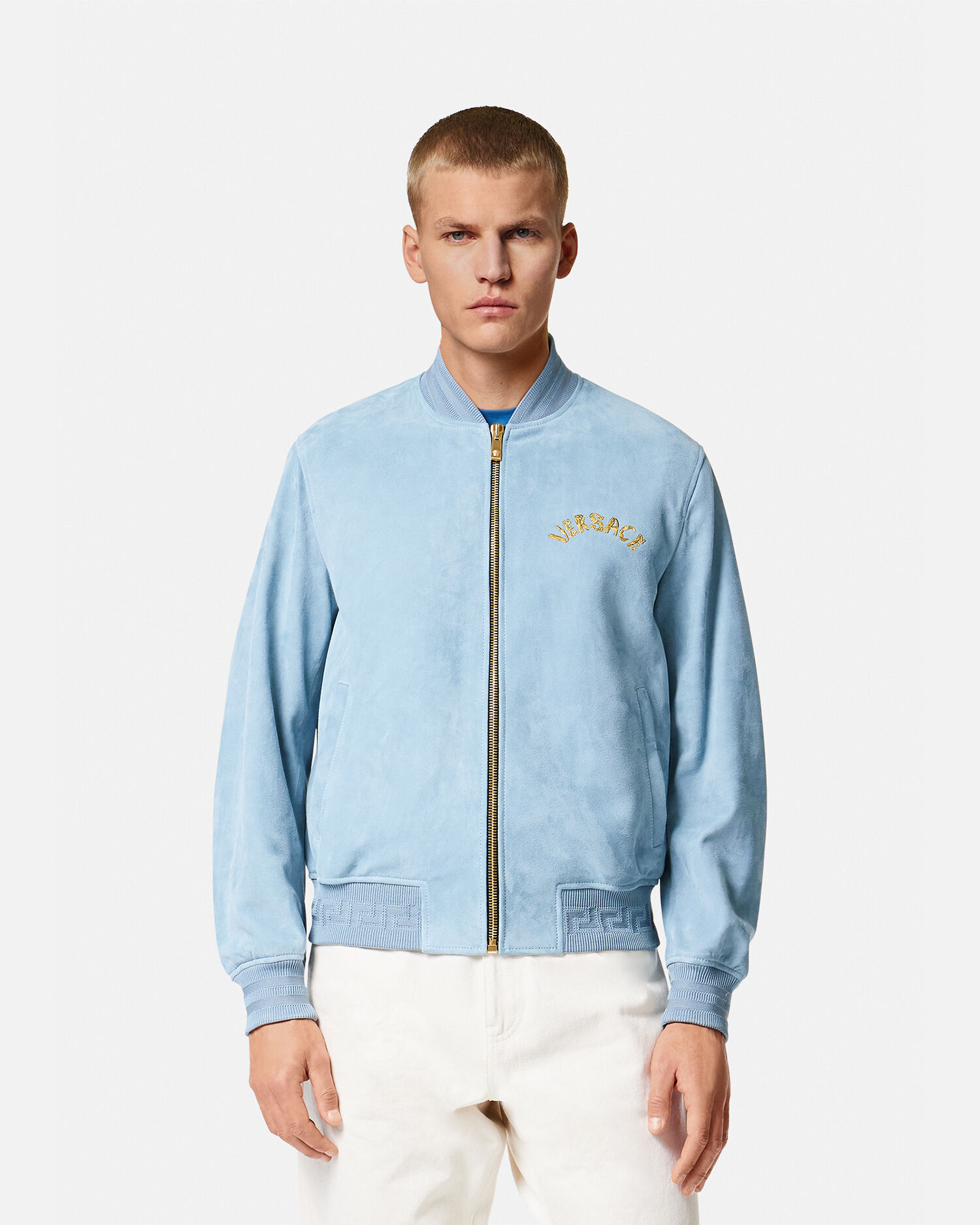 Seashell Baroque Logo Suede Jacket Blue VERSACE CA