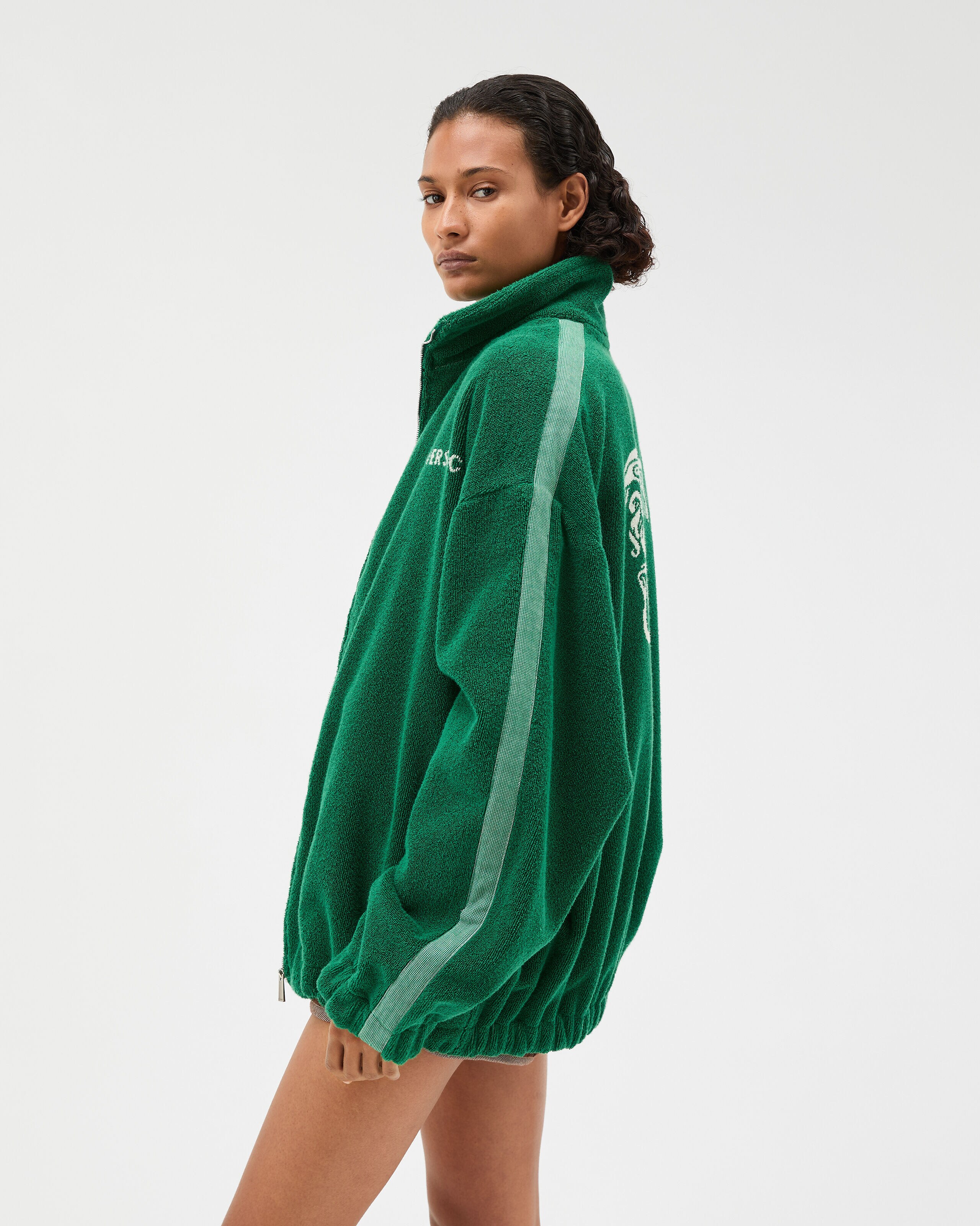 Cotton-Terry Jacquard Zip Sweatshirt Green | VERSACE US