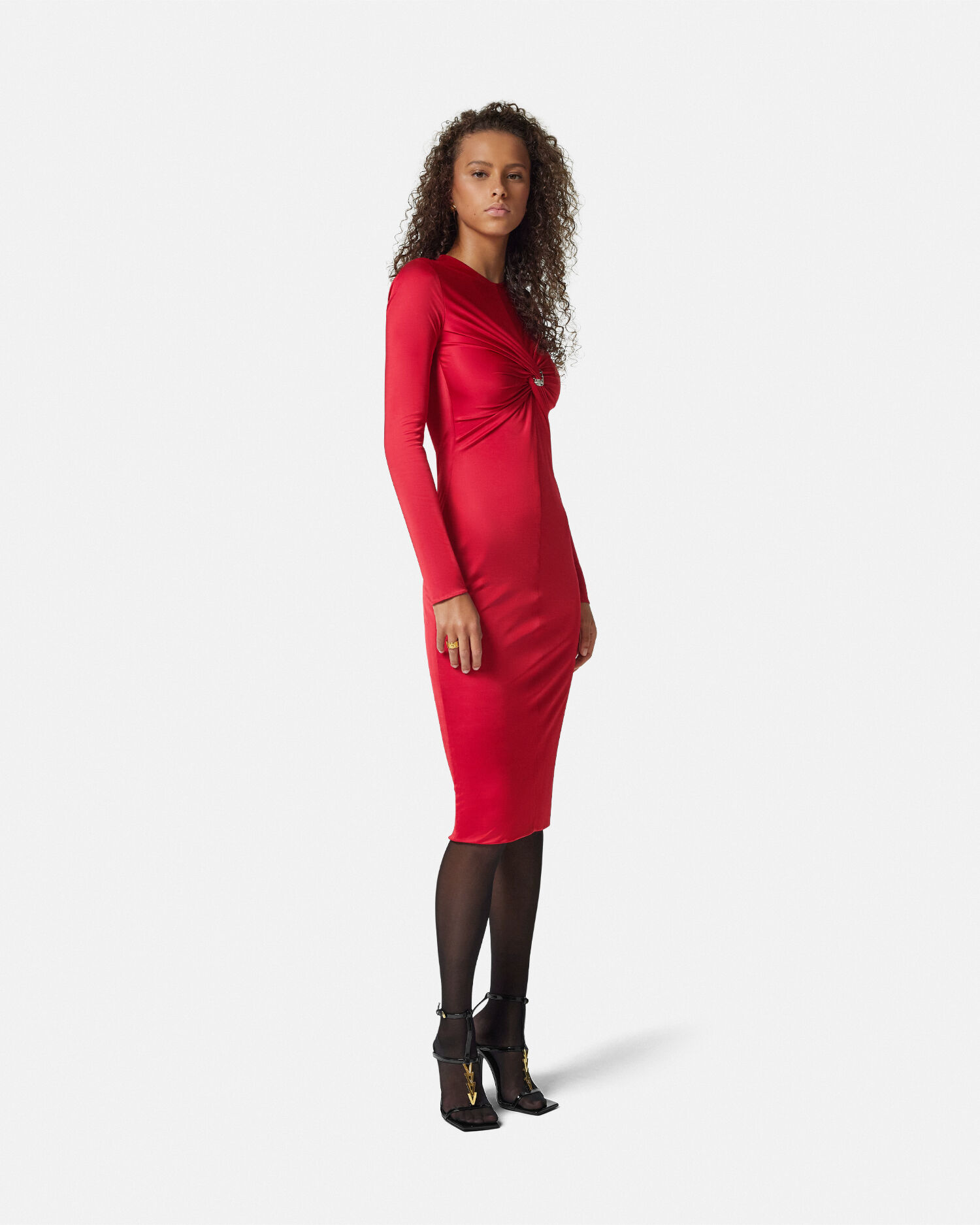 Safety Pin Gathered Fitted Midi Dress VERSACE IN