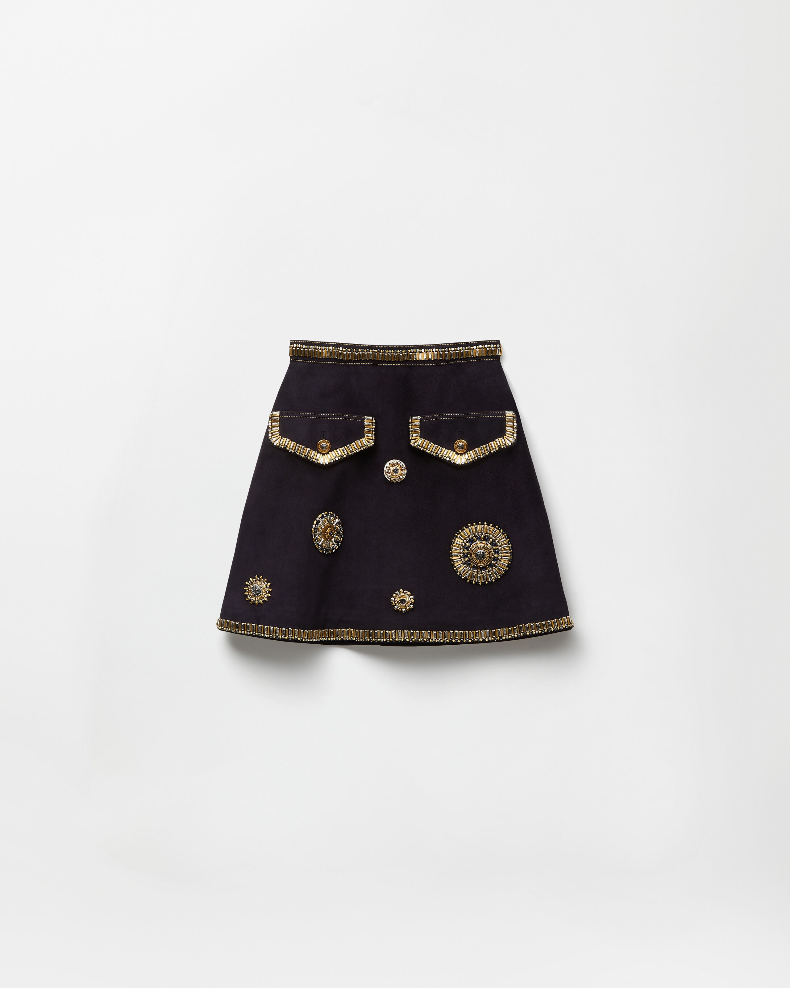 Embroidered Suede Mini Skirt Blue | VERSACE US