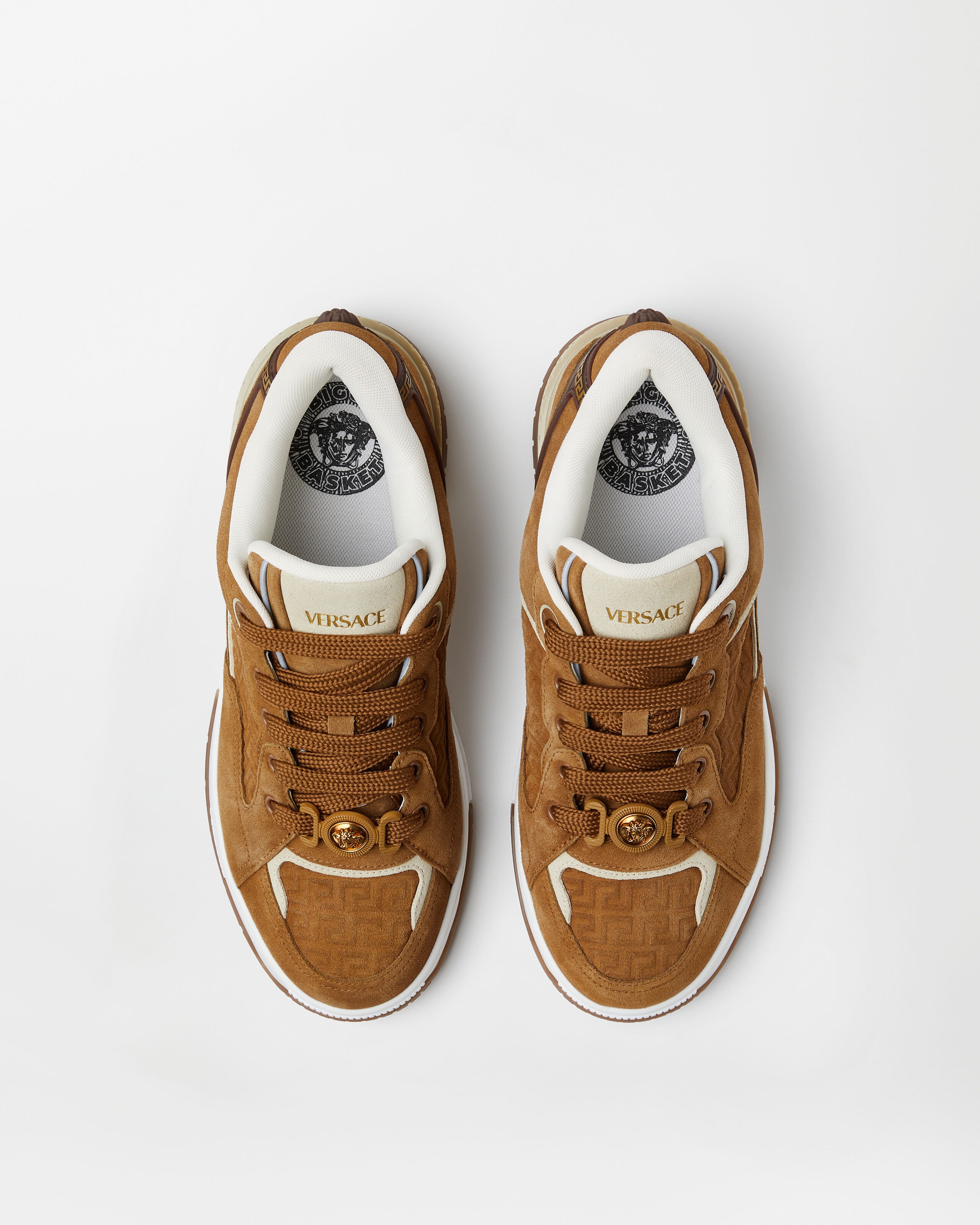 Biggie Basket Suede Sneakers Brown | VERSACE US