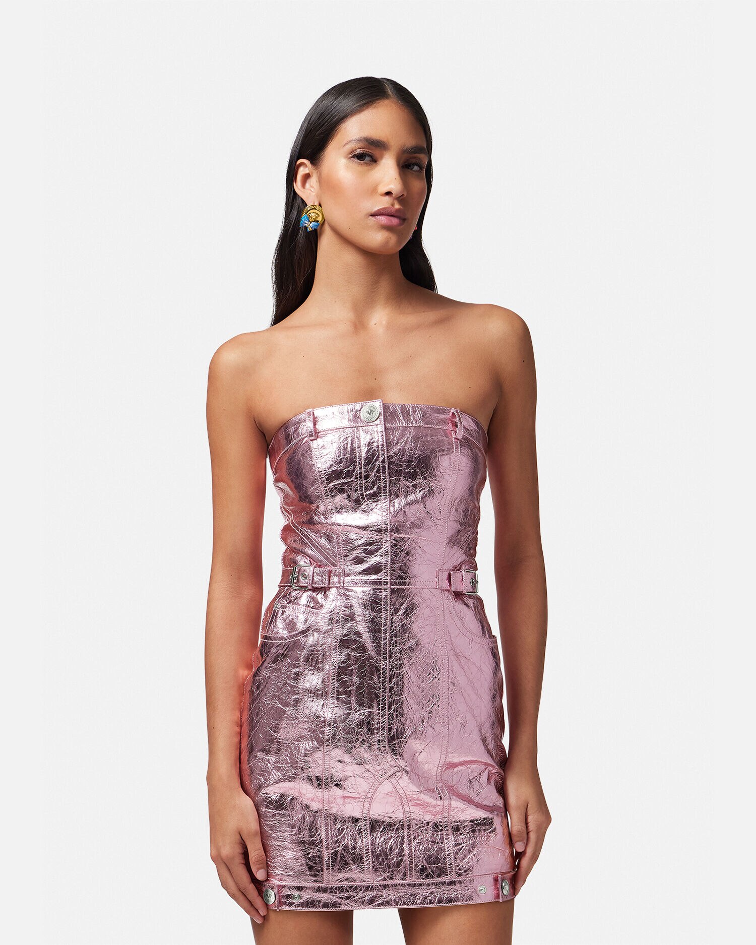 Pink leather clearance mini dress