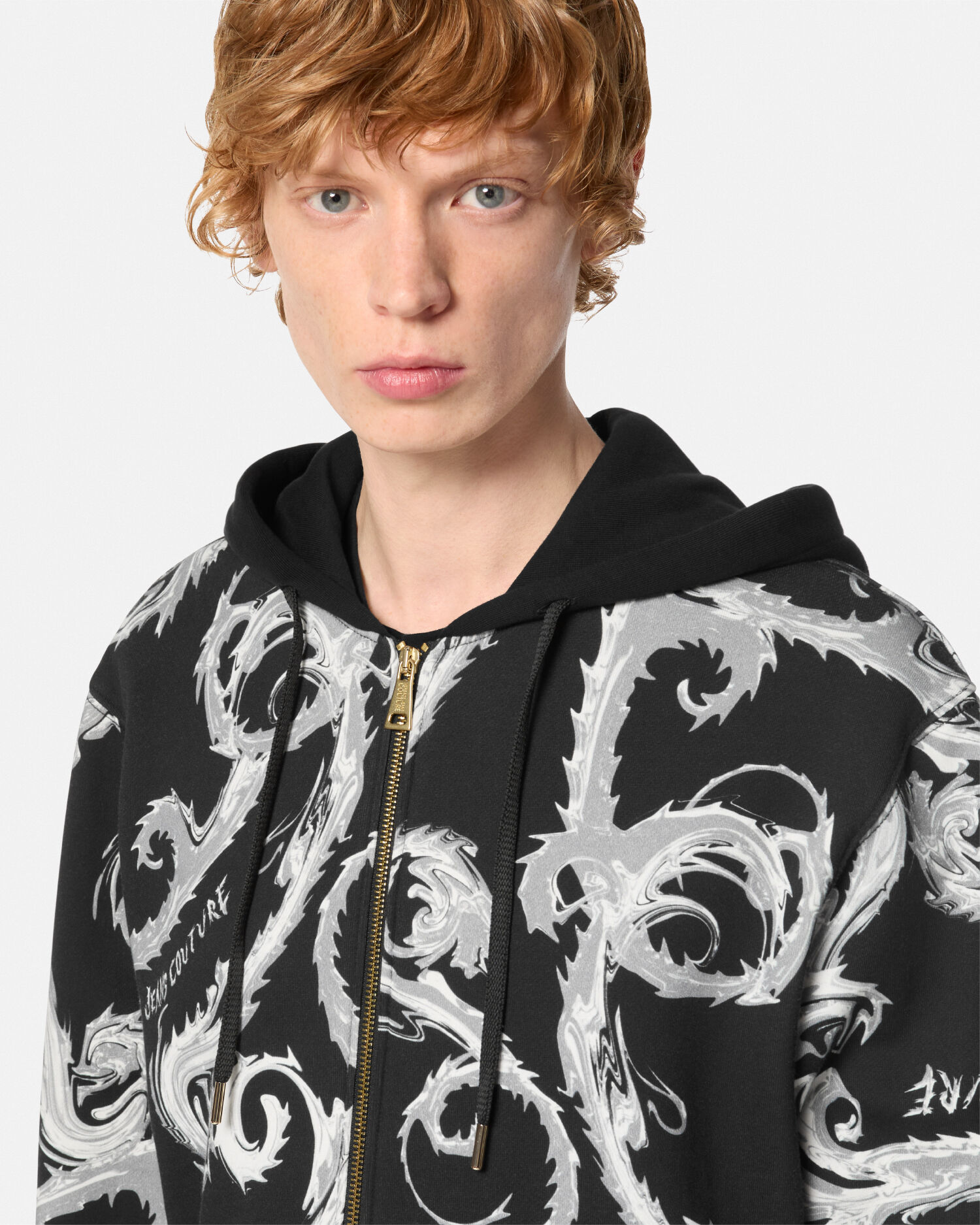 Chromo Couture Regular Fit Zip Hoodie Black White VERSACE