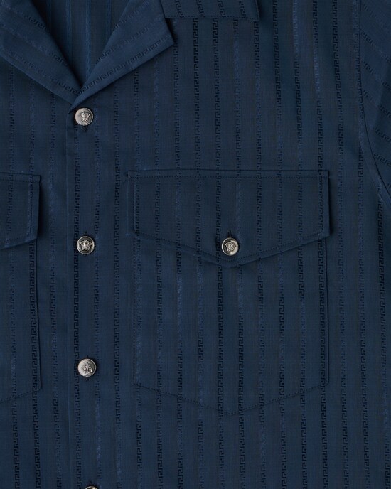 Jacquard Cotton-Silk Regular Shirt Navy 2