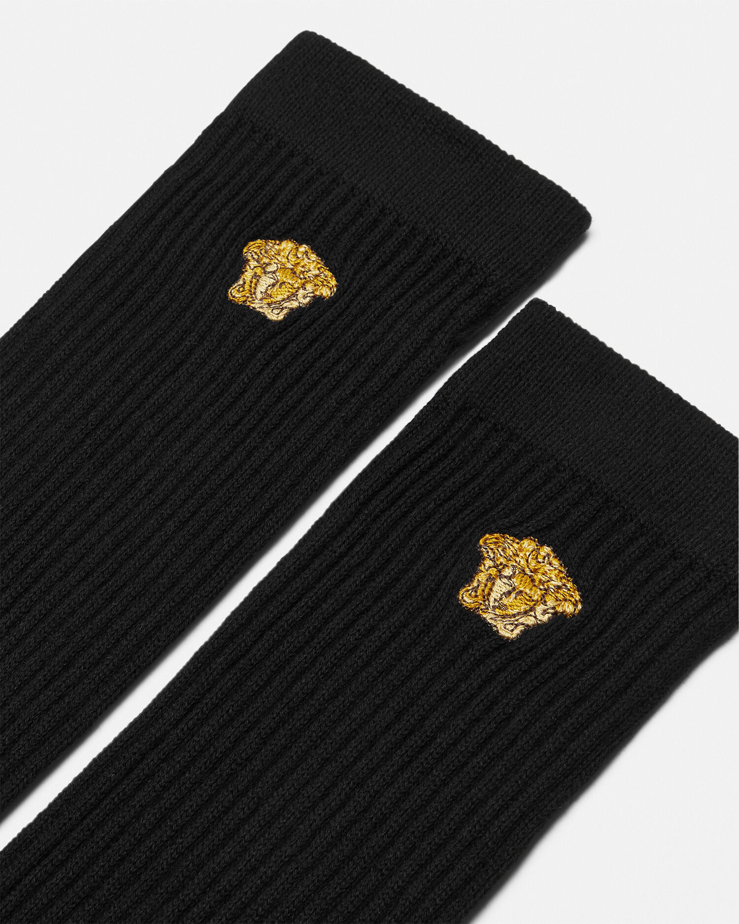 Embroidered Ribbed Cotton Socks Black | VERSACE US