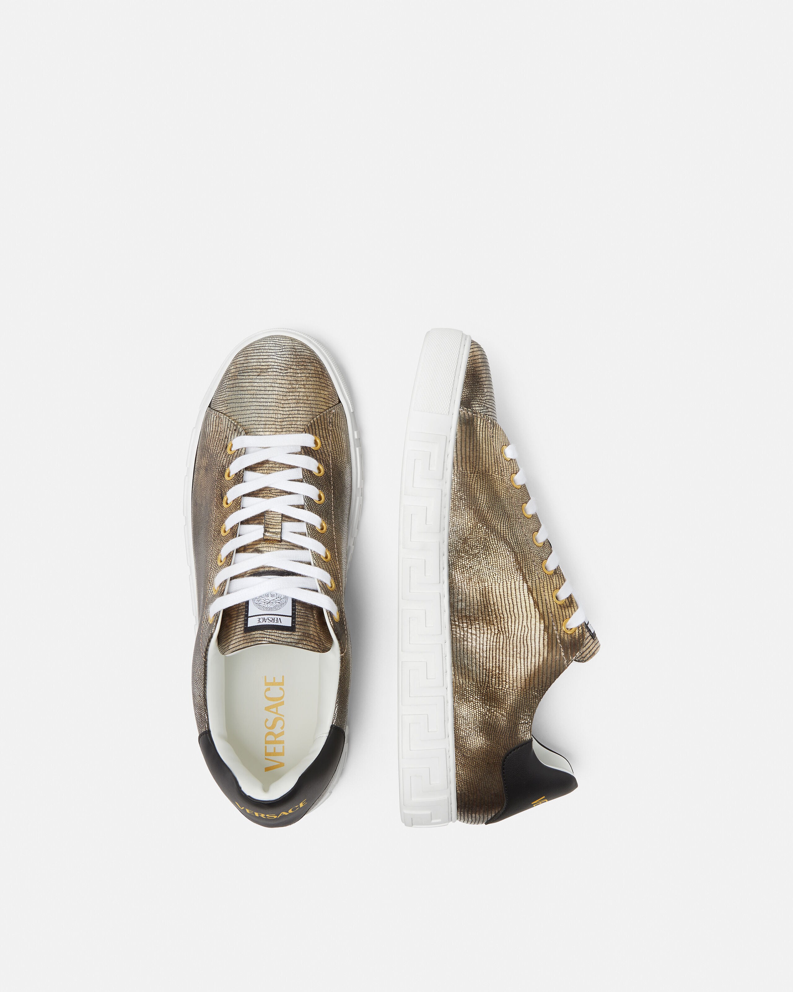 Greca Lizard-Effect Sneakers Gold | VERSACE US