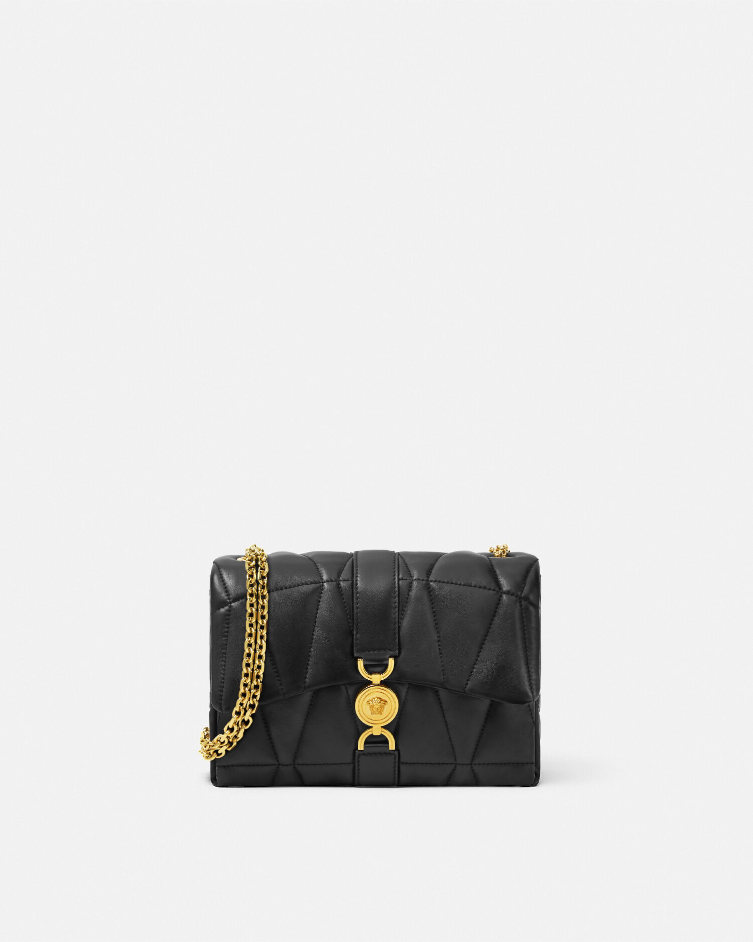 Kleio Quilted Nappa Shoulder Bag Black,Gold | VERSACE US