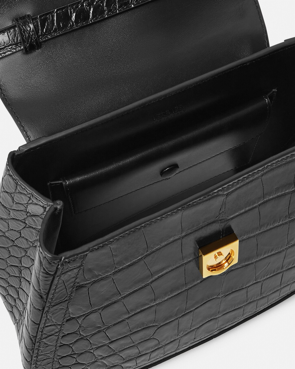 CrocEffect Greca Goddess Top Handle Bag Black,Gold VERSACE US