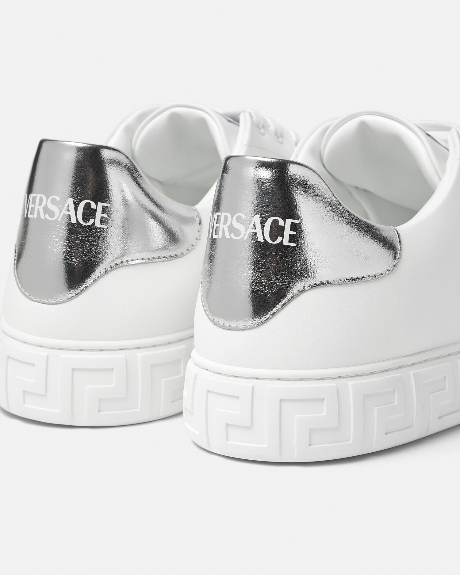 Greca Leather Sneakers White,Silver | VERSACE US