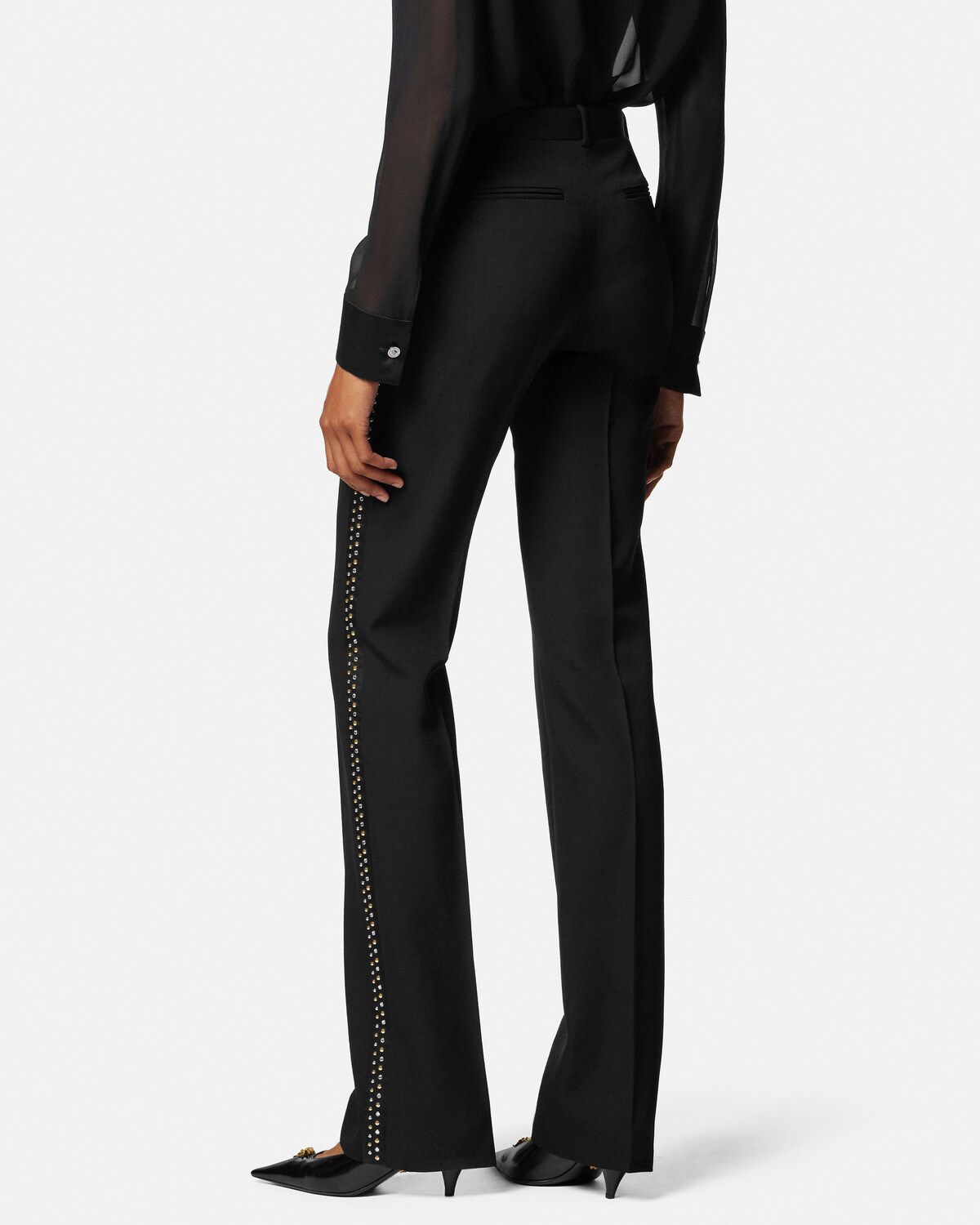 Embellished Wool Slim Pants Black 5