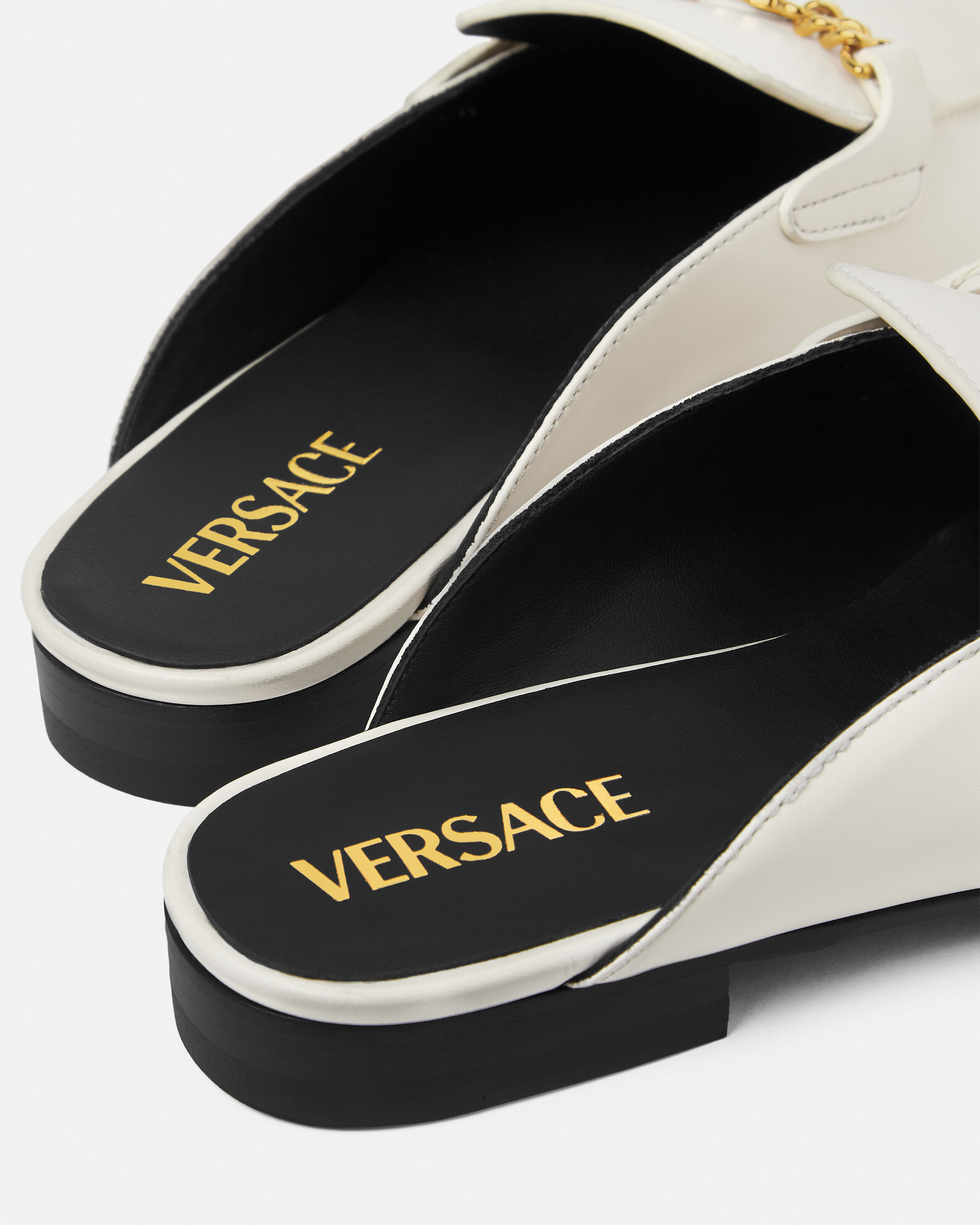 Medusa Leather Loafers White,Gold | VERSACE CA