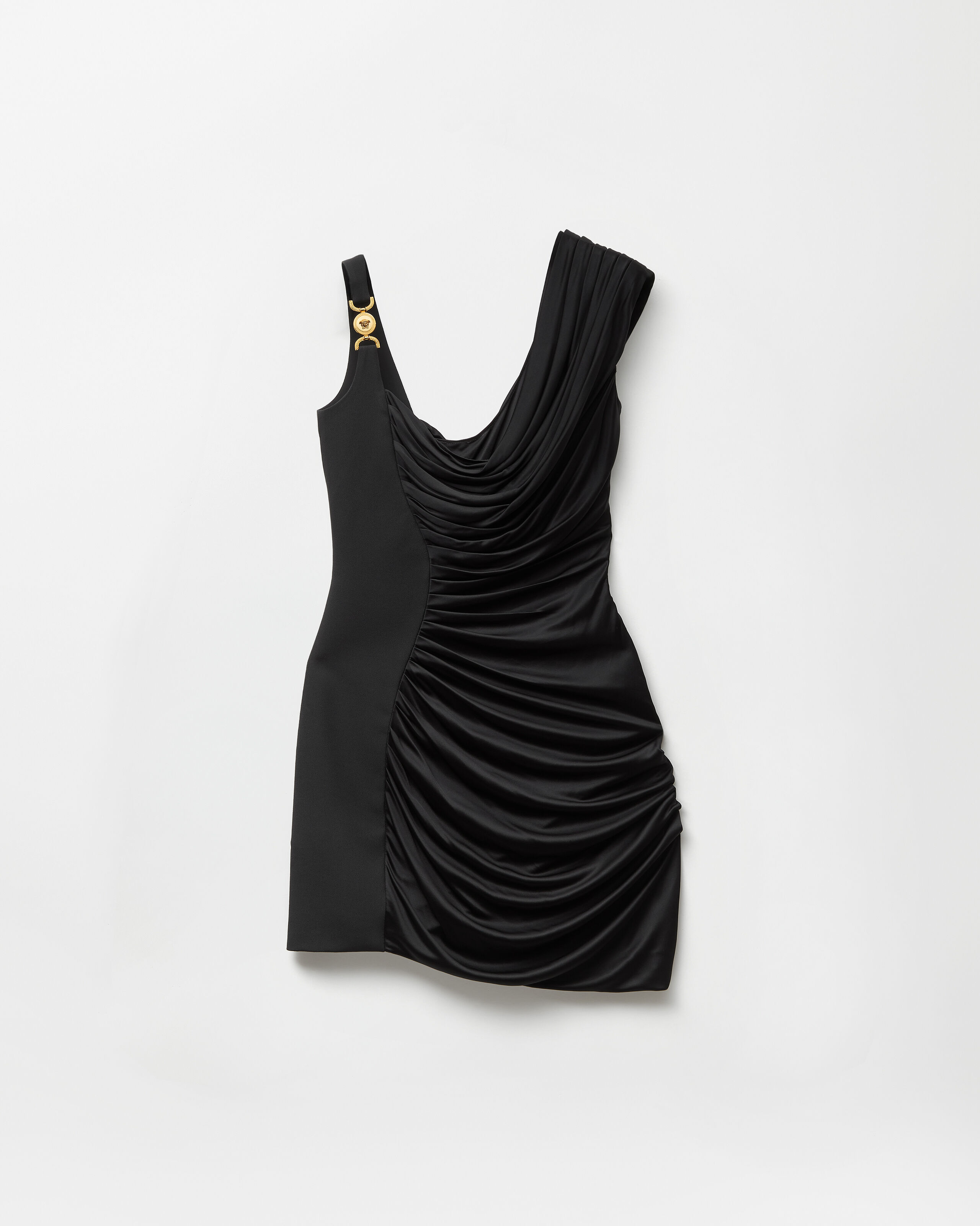 Envers-Satin Crêpe Draped Mini Dress Black | VERSACE US