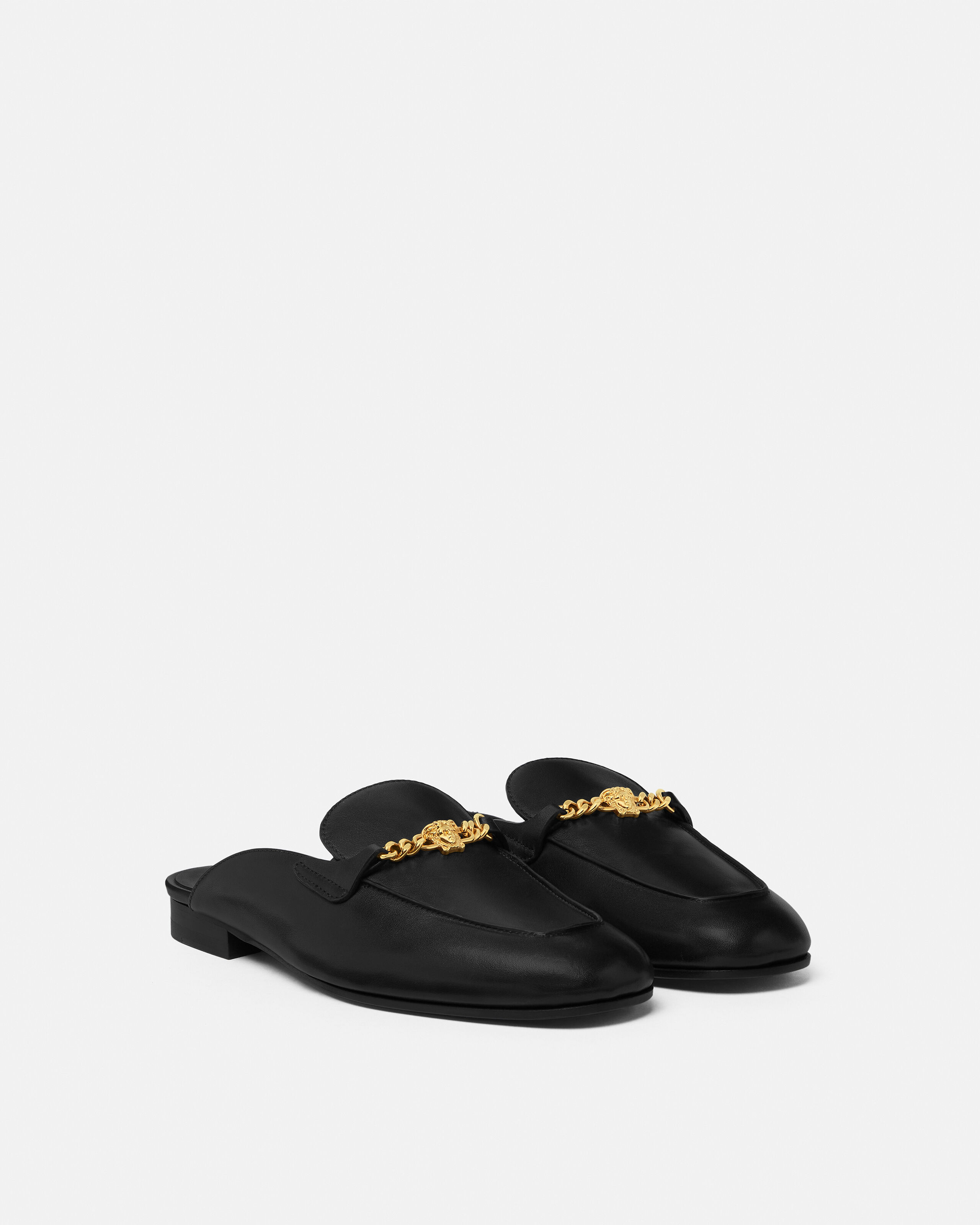 Medusa Leather Loafers Black,Gold | VERSACE US