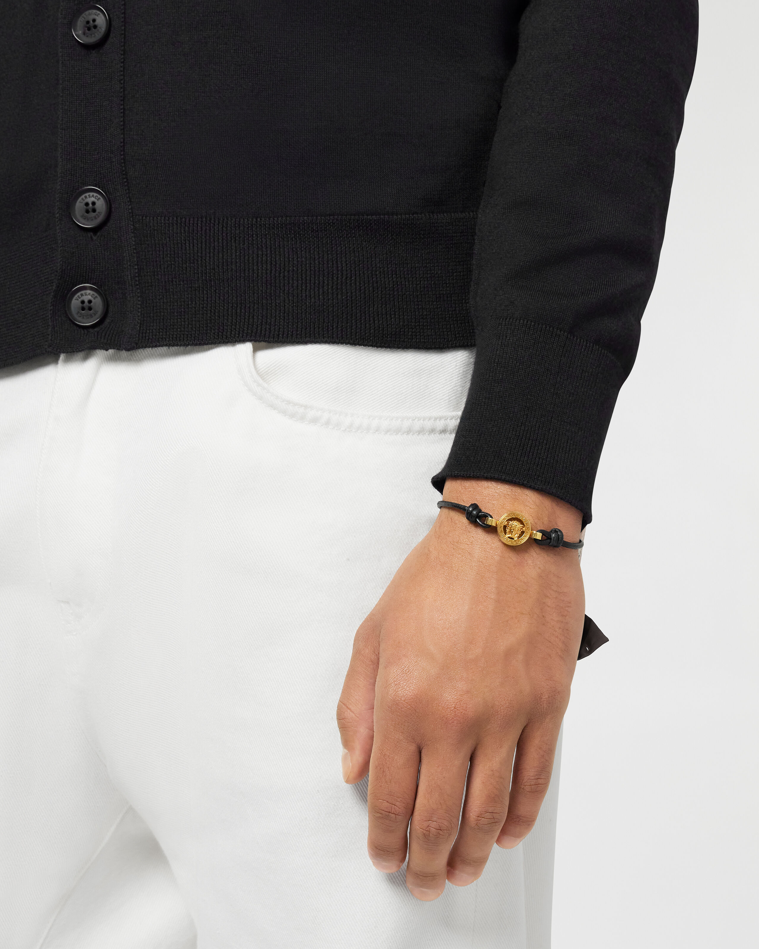 Medusa '95 Leather Bracelet Black,Gold | VERSACE US