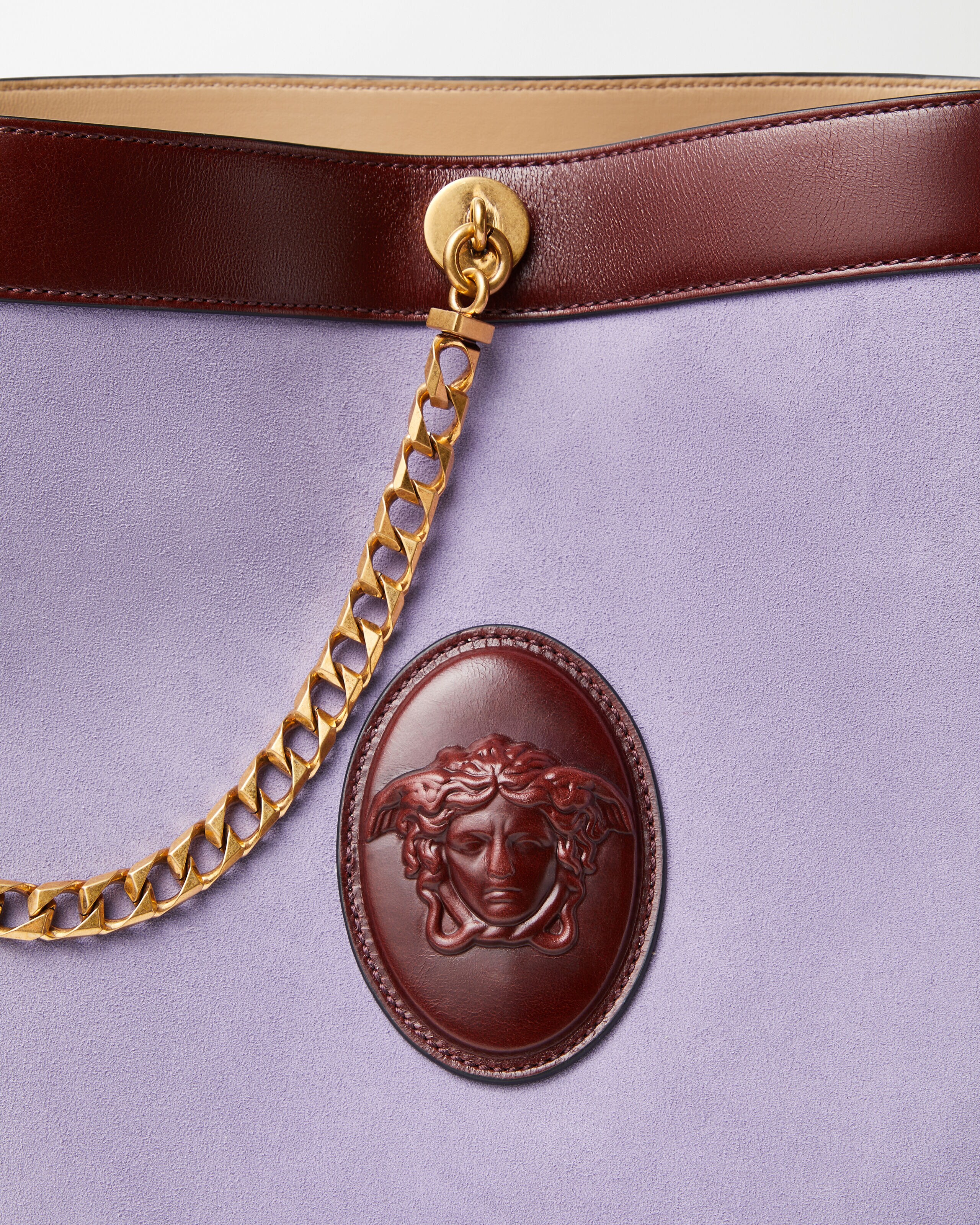 Pivot Small Suede Bucket Bag Purple | VERSACE US