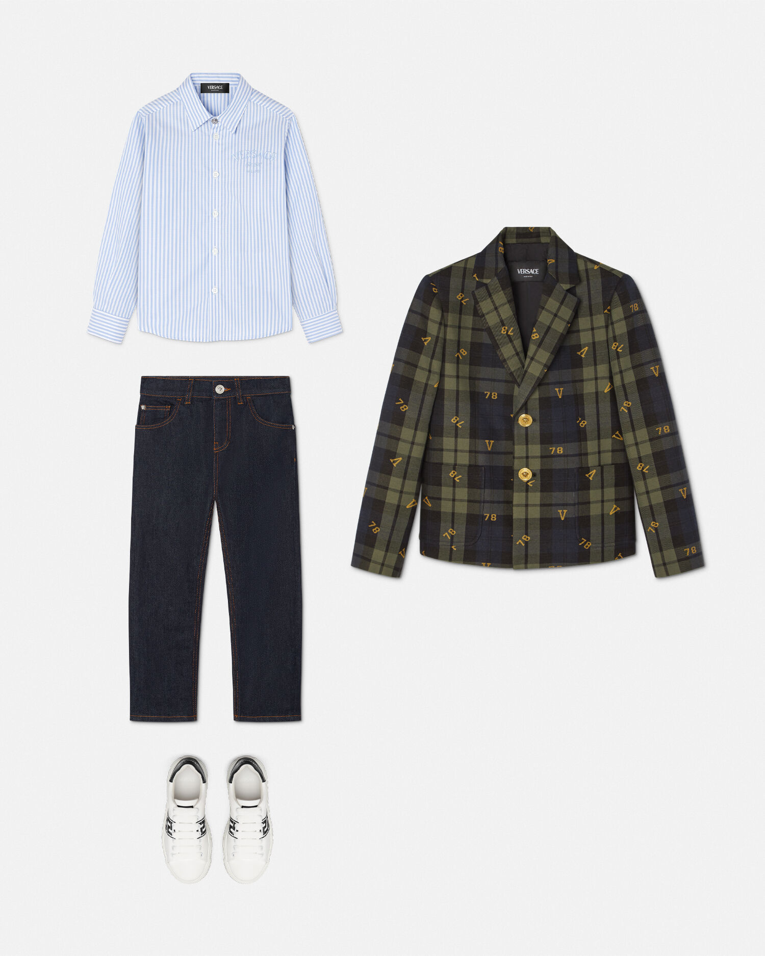 Chemise a rayures oxford pour enfants Blanc VERSACE