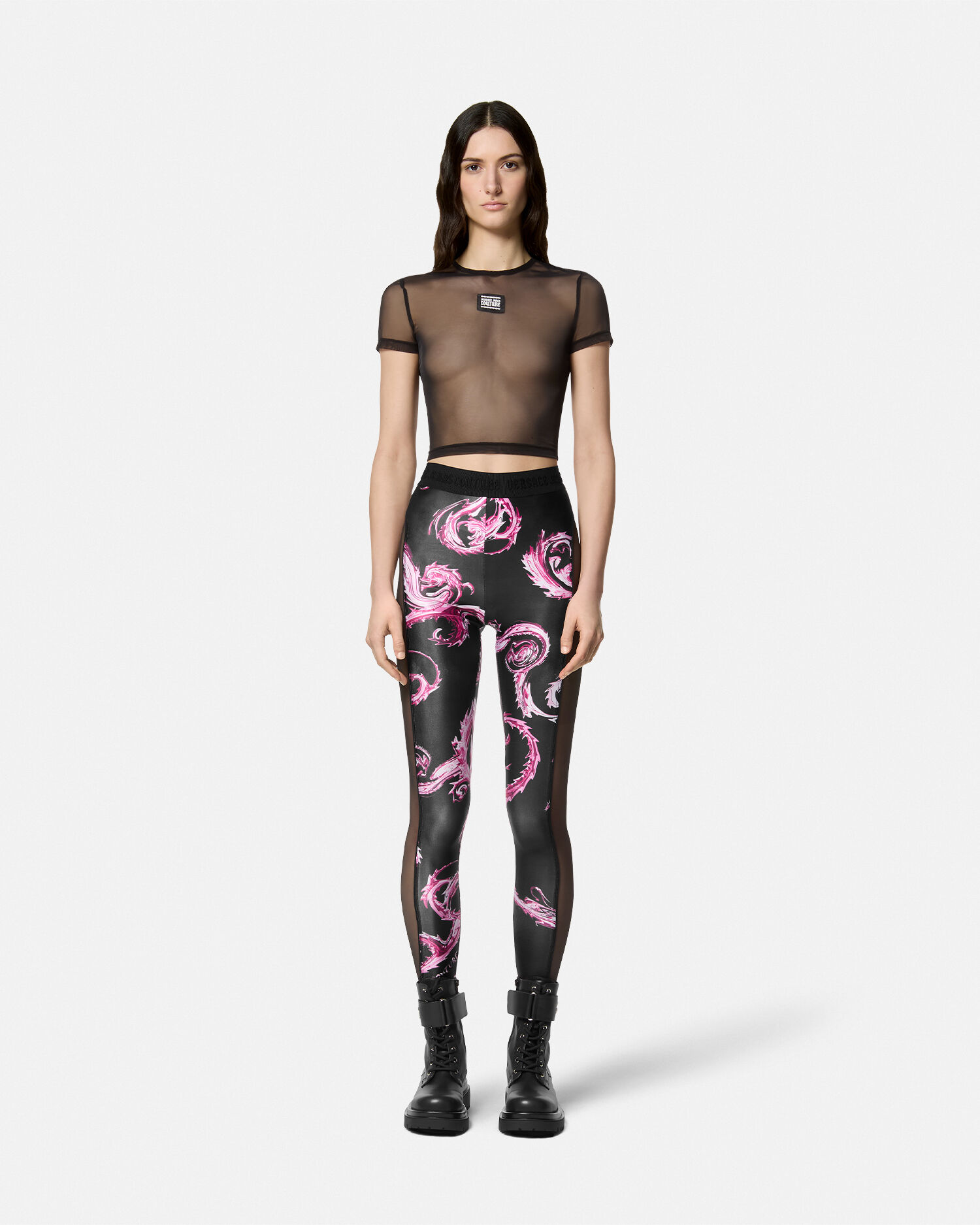 Chromo Couture Mesh-Paneled Leggings