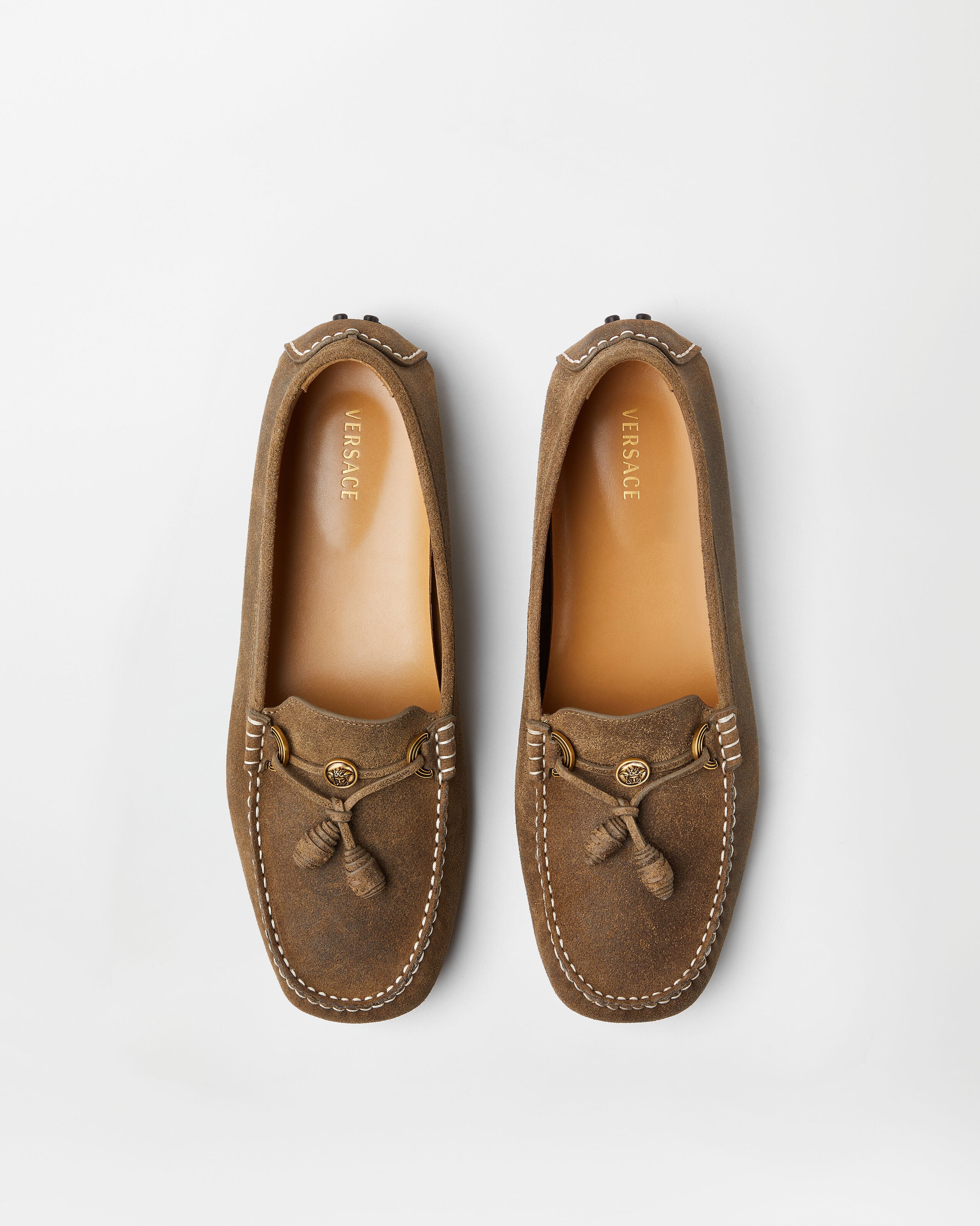 Robin Suede Driver Shoes Brown | VERSACE US