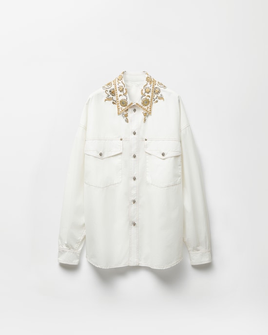 Embroidered Cotton-Poplin Shirt White 1