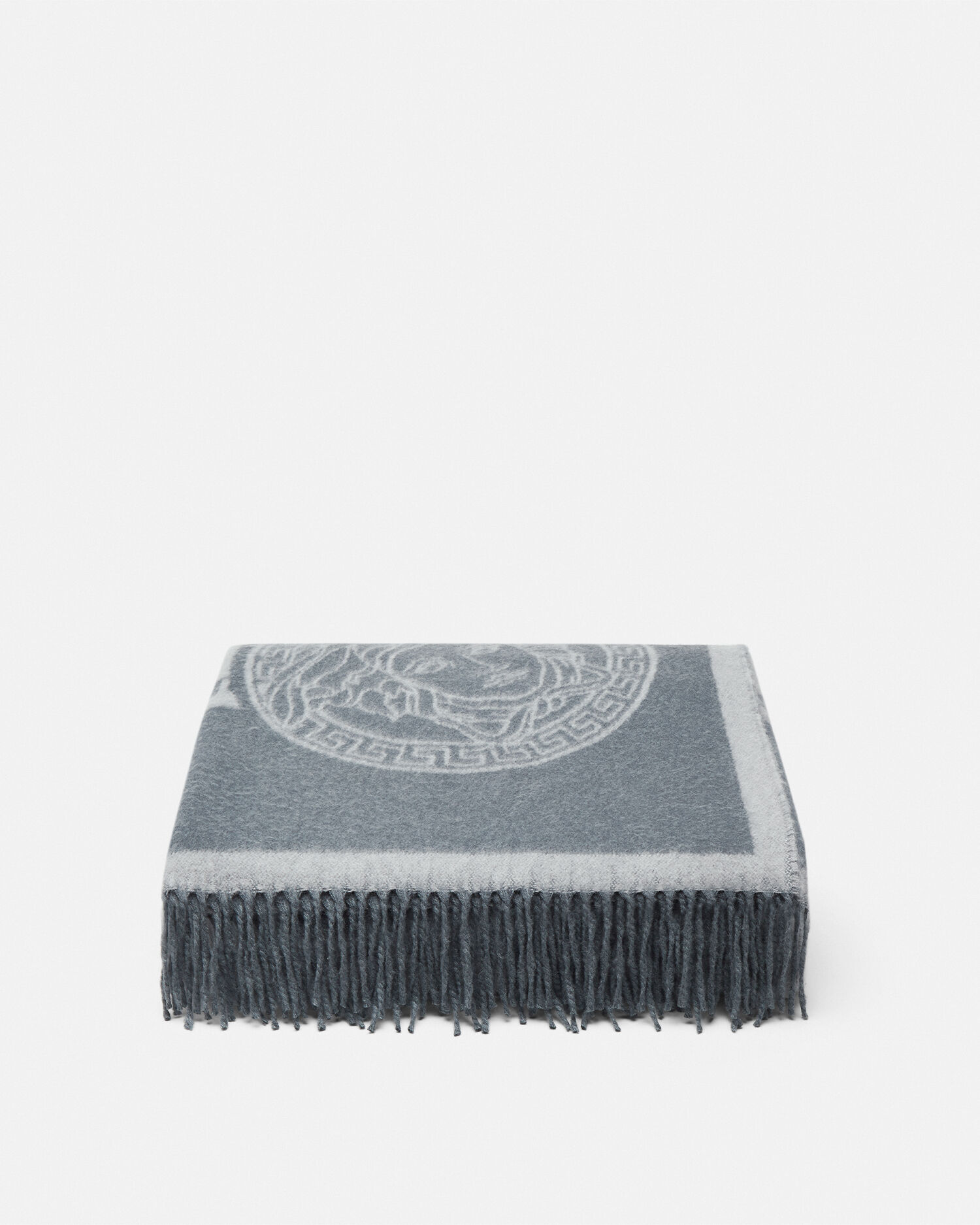 Icon Cashmere Blend Fringed Blanket Gray VERSACE