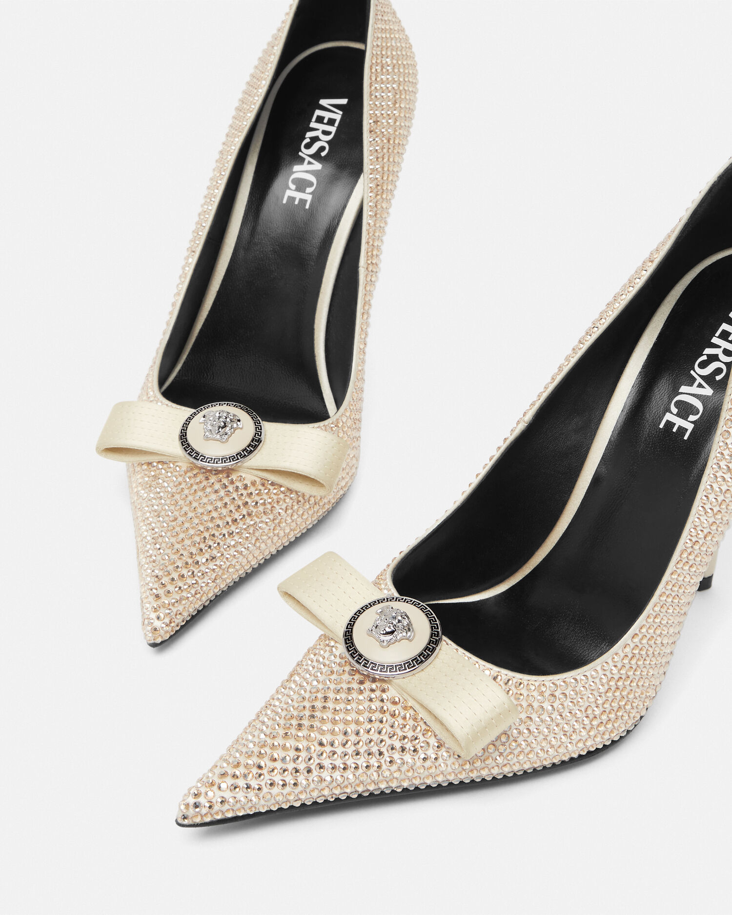 Gianni Ribbon Crystal Pumps 110 mm Beige | VERSACE US