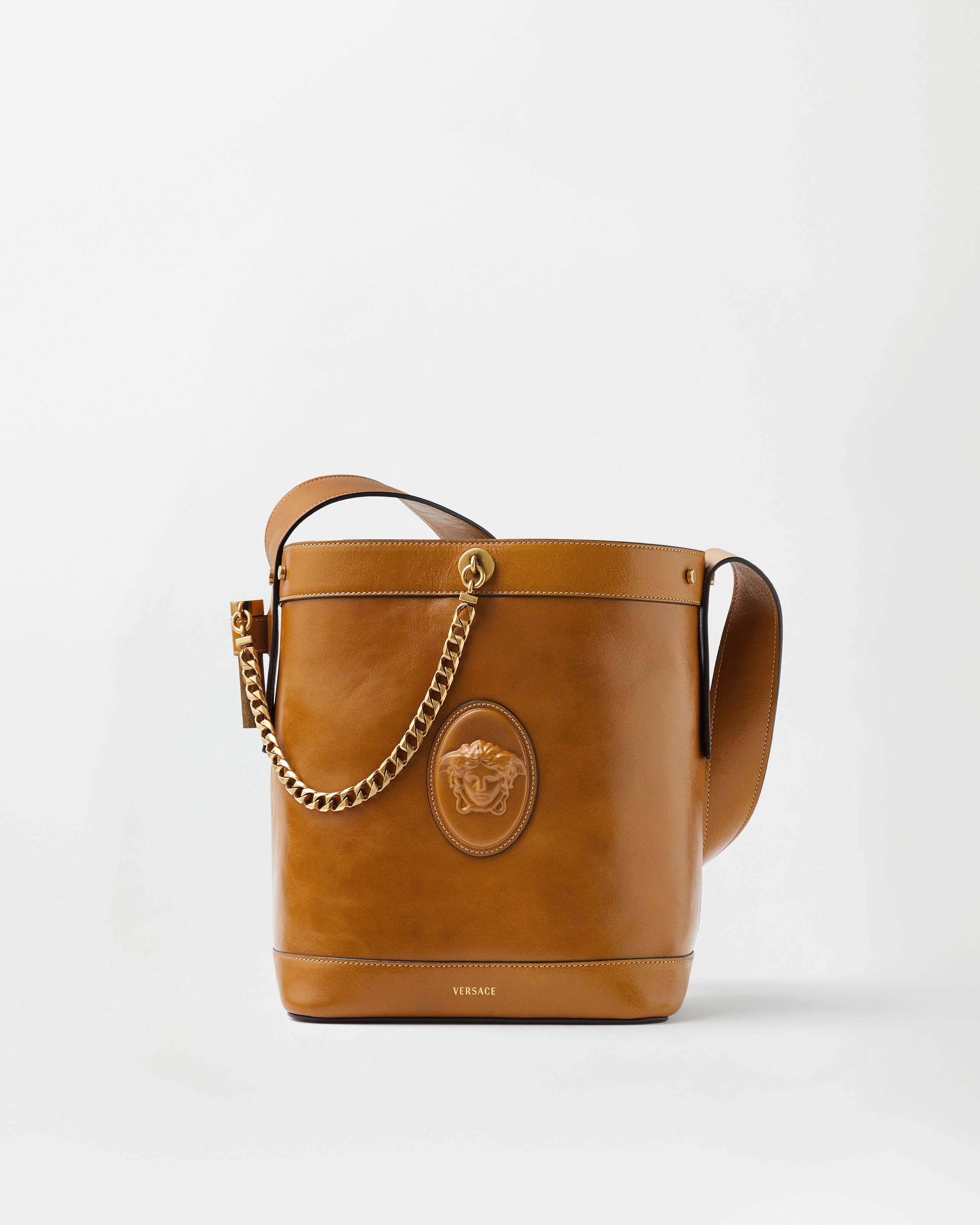 Versace pivot small leather bucket bag 