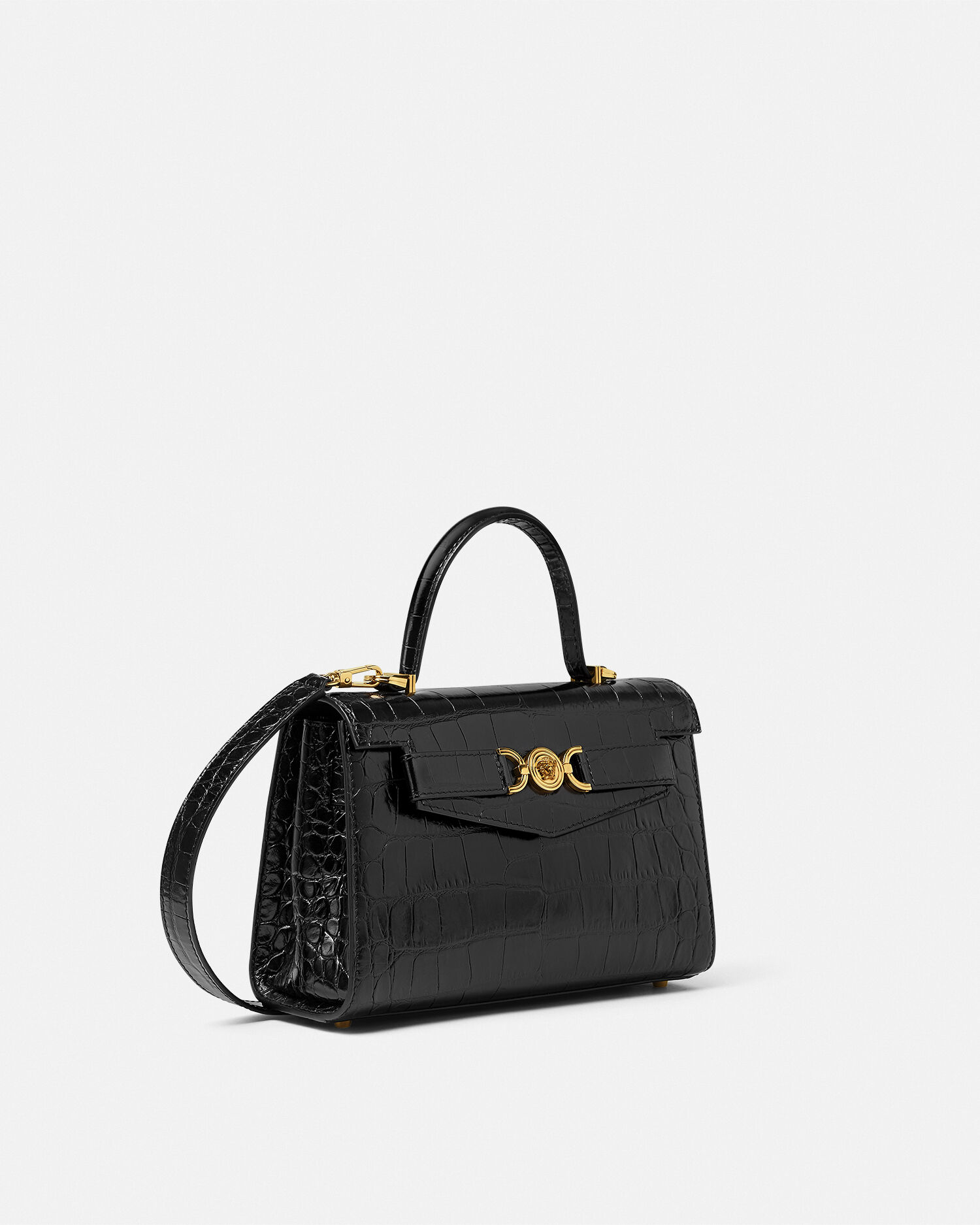 Borsa a mano effetto cocco Medusa 95 Nero Oro VERSACE