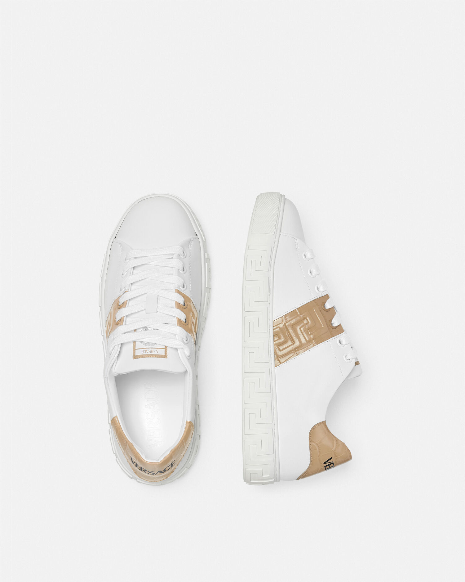 Croc Effect Greca Sneakers White Gold Versace US