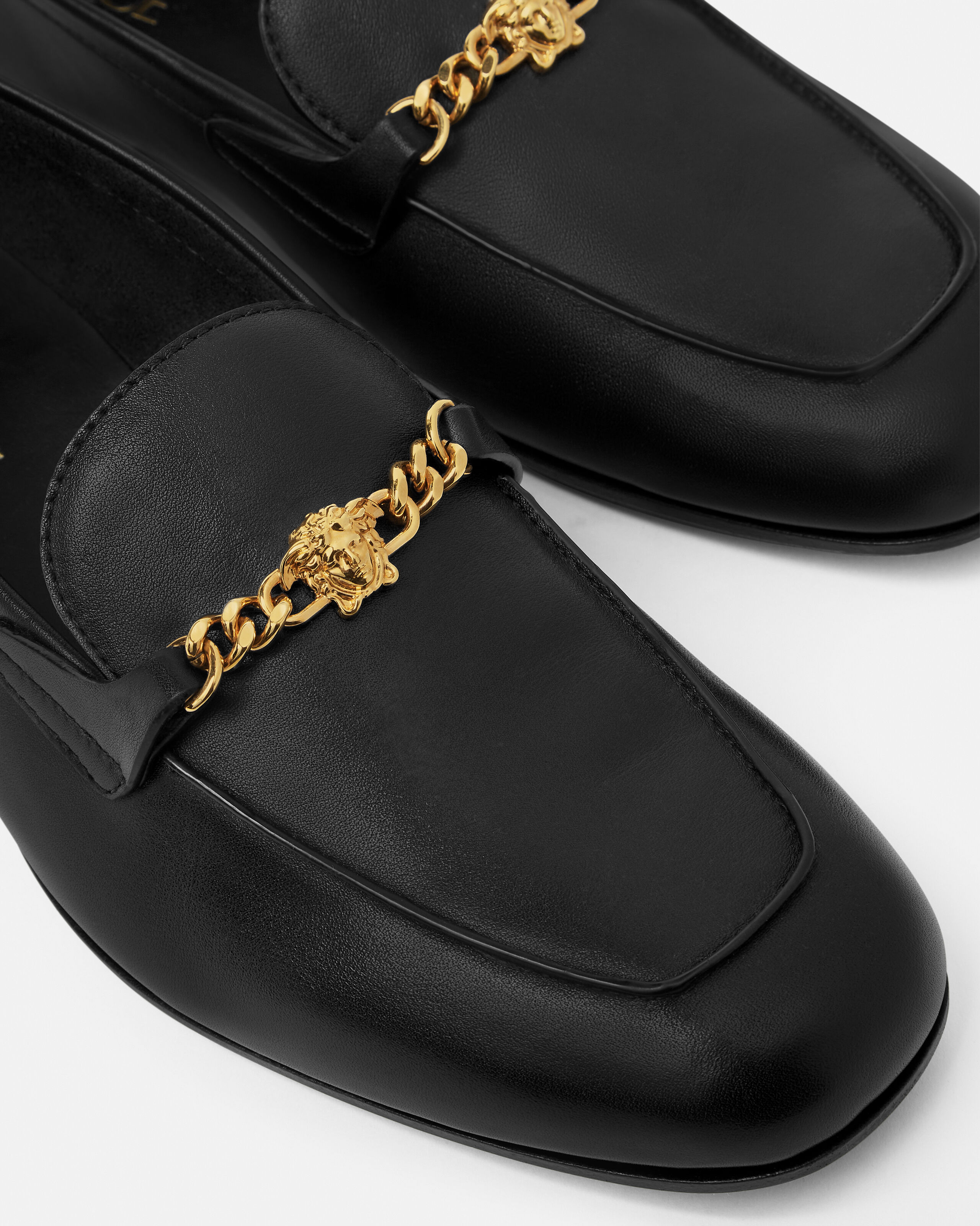 Medusa Leather Loafers Black,Gold | VERSACE US