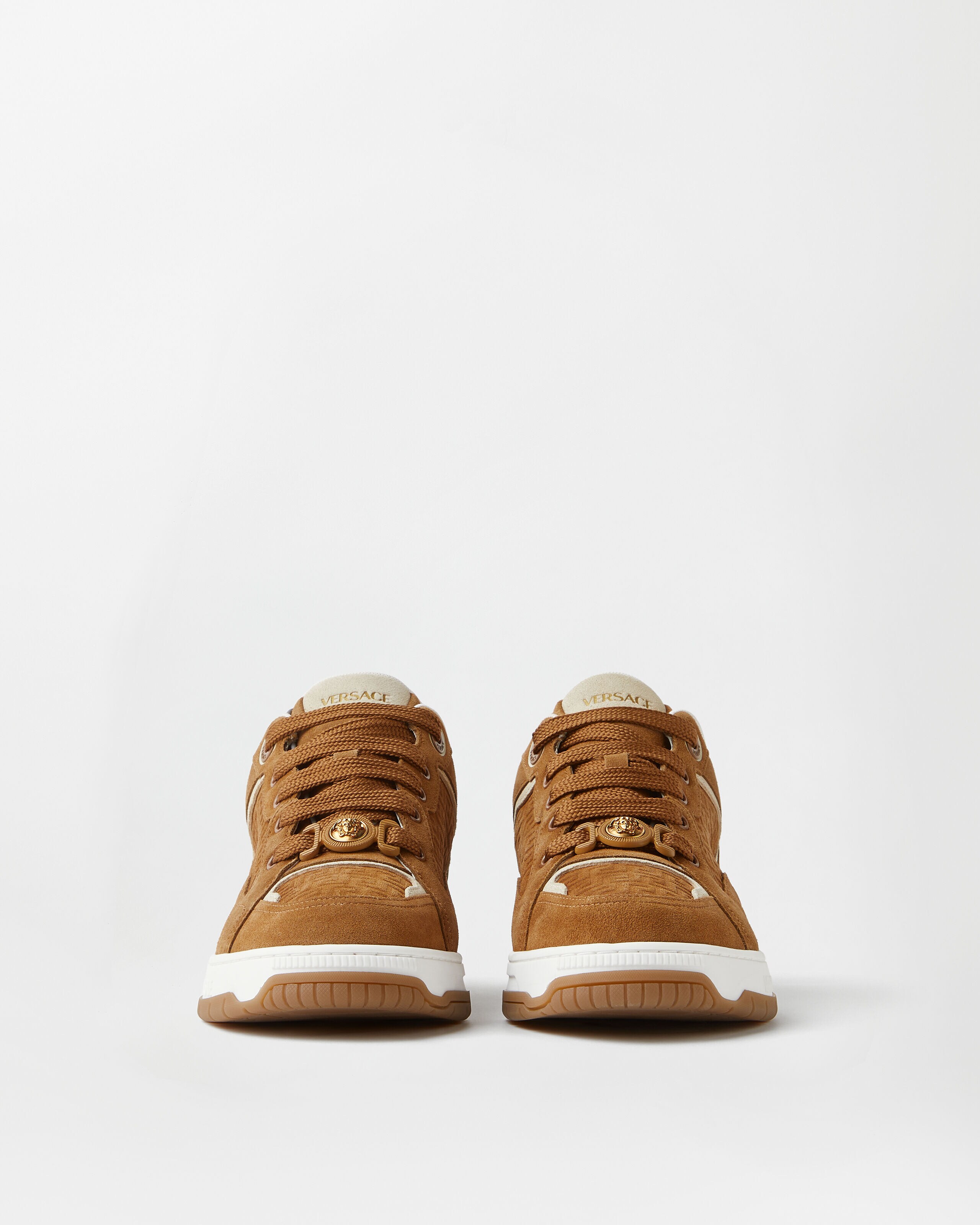 Biggie Basket Suede Sneakers Brown | VERSACE US