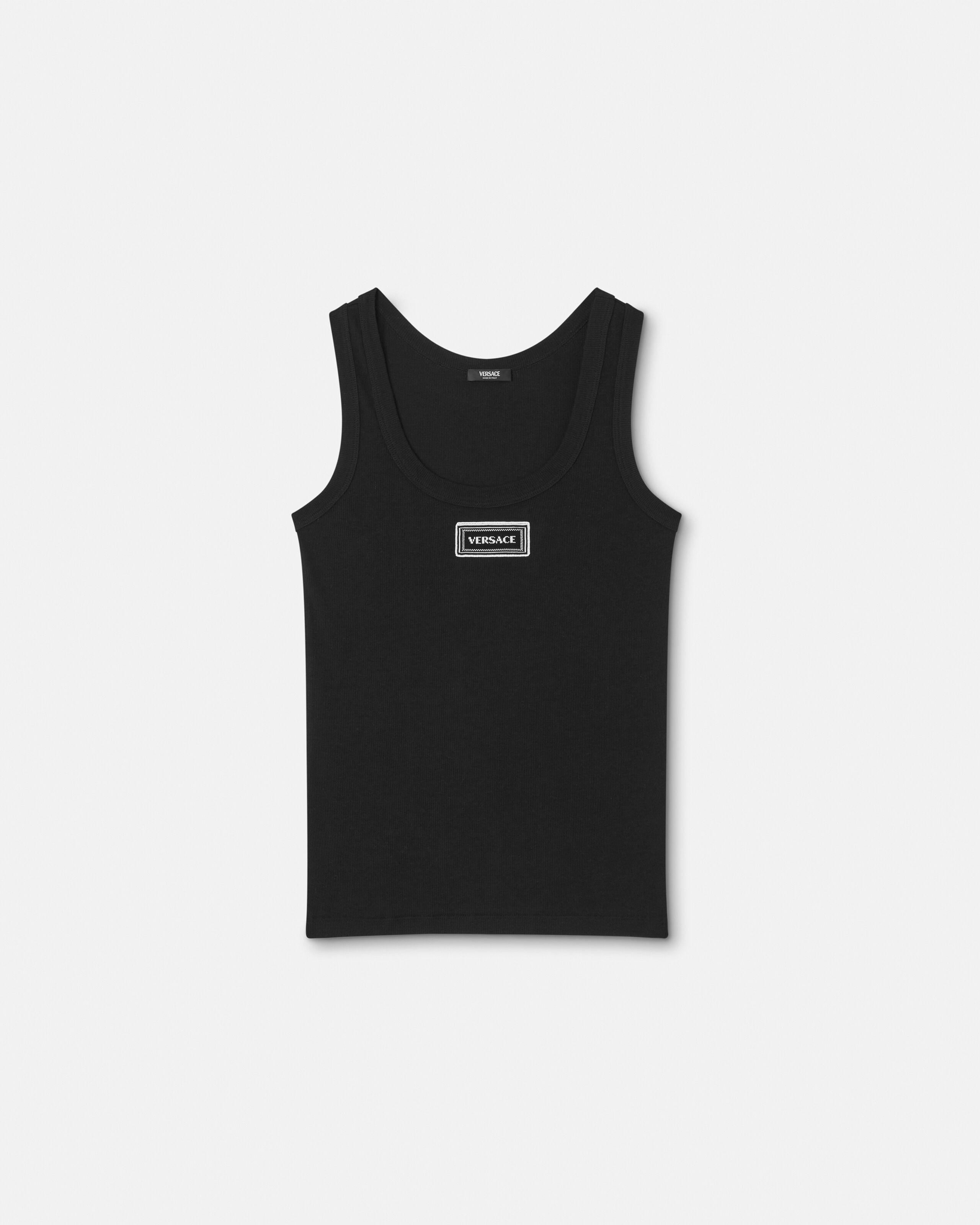 Ribbed Stretch Cotton Tank Top Black | VERSACE