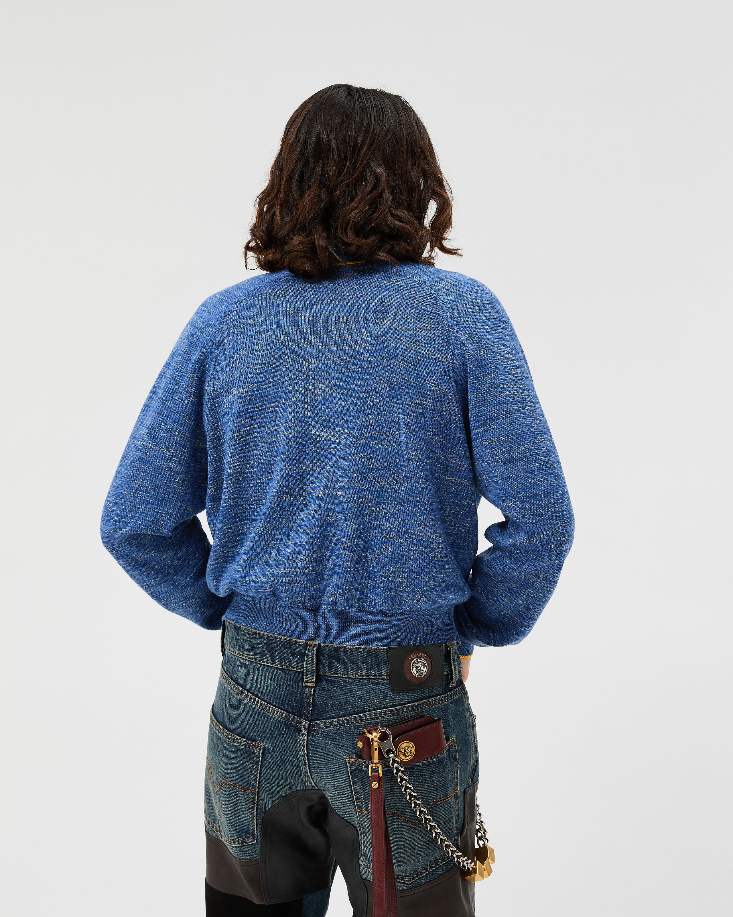 Mouliné Jacquard Knit Zip Sweater Blue | VERSACE
