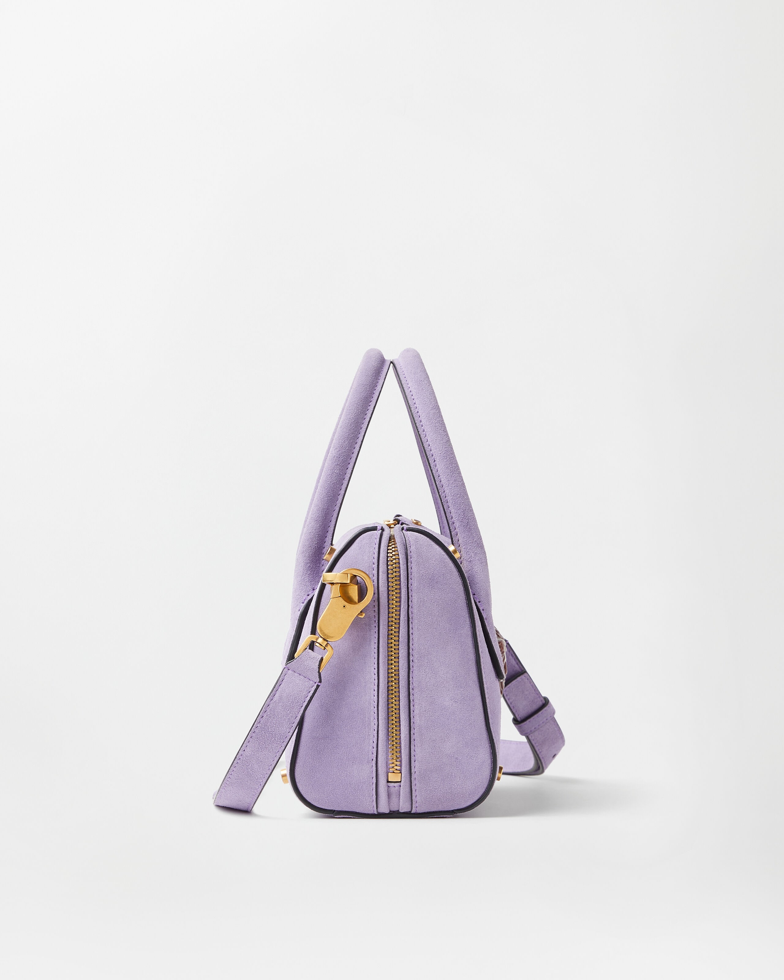 Roomy Small Suede Boston Bag Purple | VERSACE US